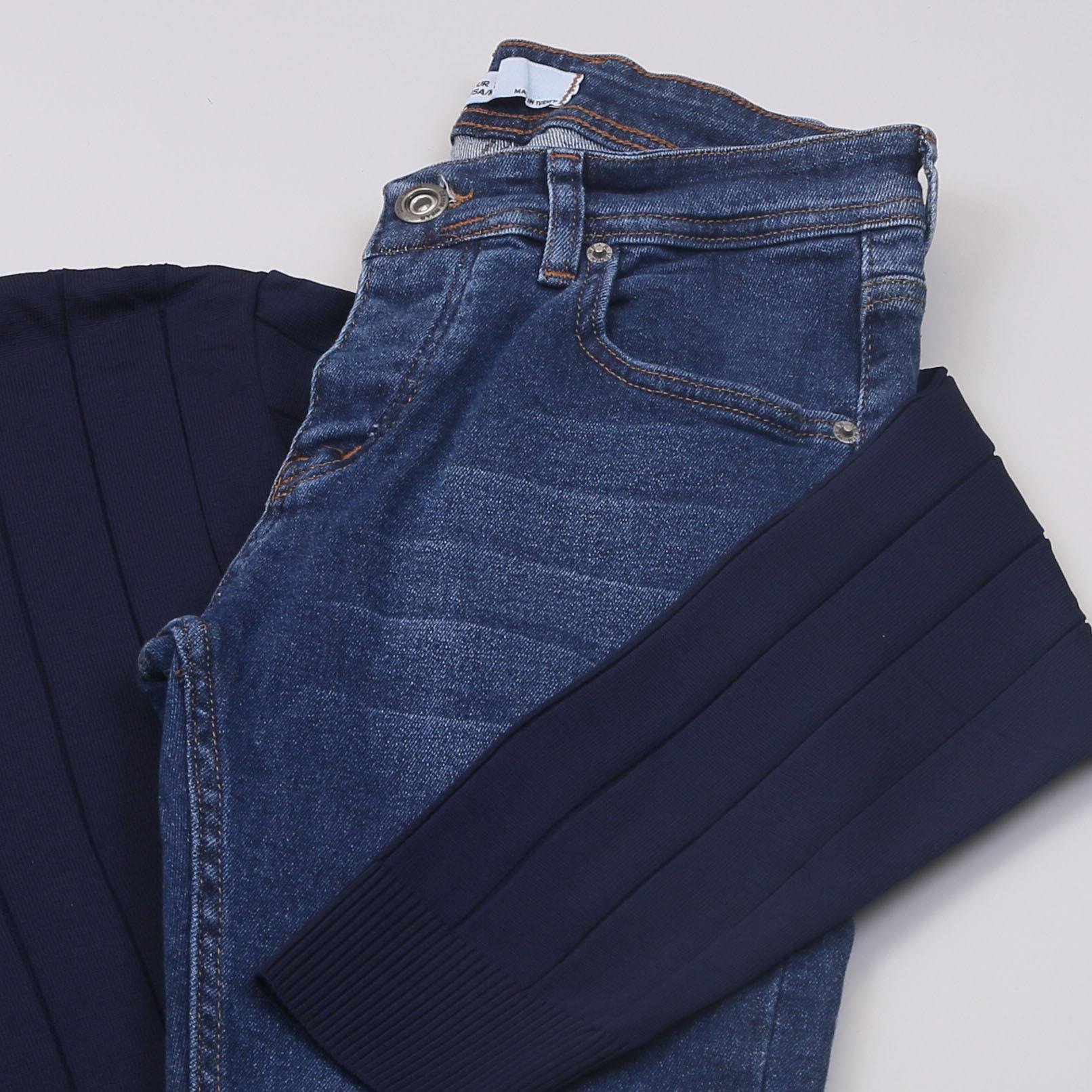 Lacivert Çizgili Triko Polo Yaka Pantolon Ayakkabı Kombin