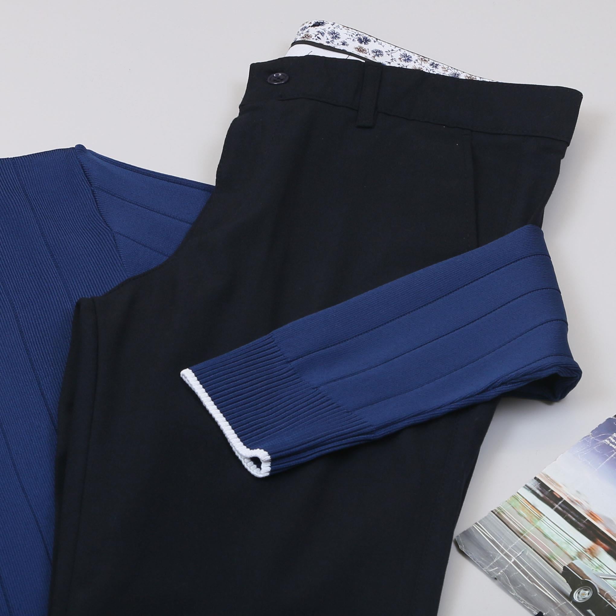 Lacivert Çizgili Triko Polo Yaka Pantolon Ayakkabı Kombin