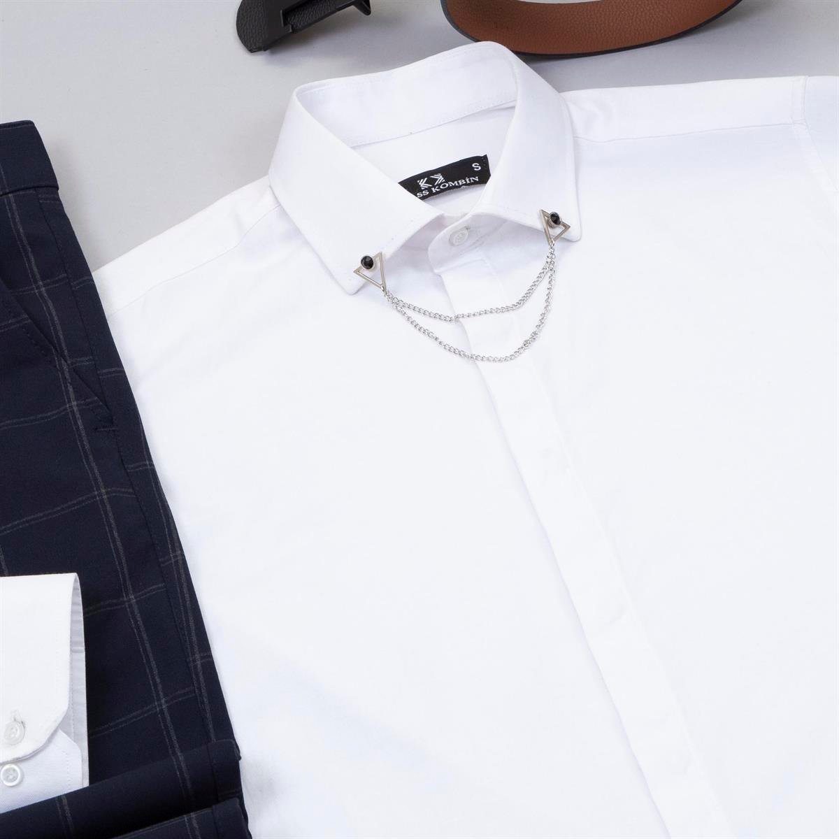 Lacivert Ekose Pantolon Beyaz Gömlek Ayakkabı Kombin