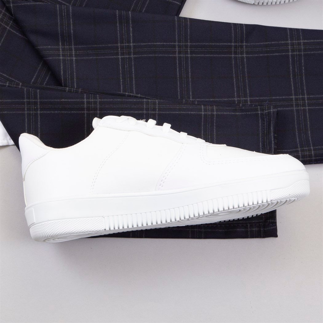 Lacivert Ekoseli Pantolon Gömlek Ayakkabı Kombin