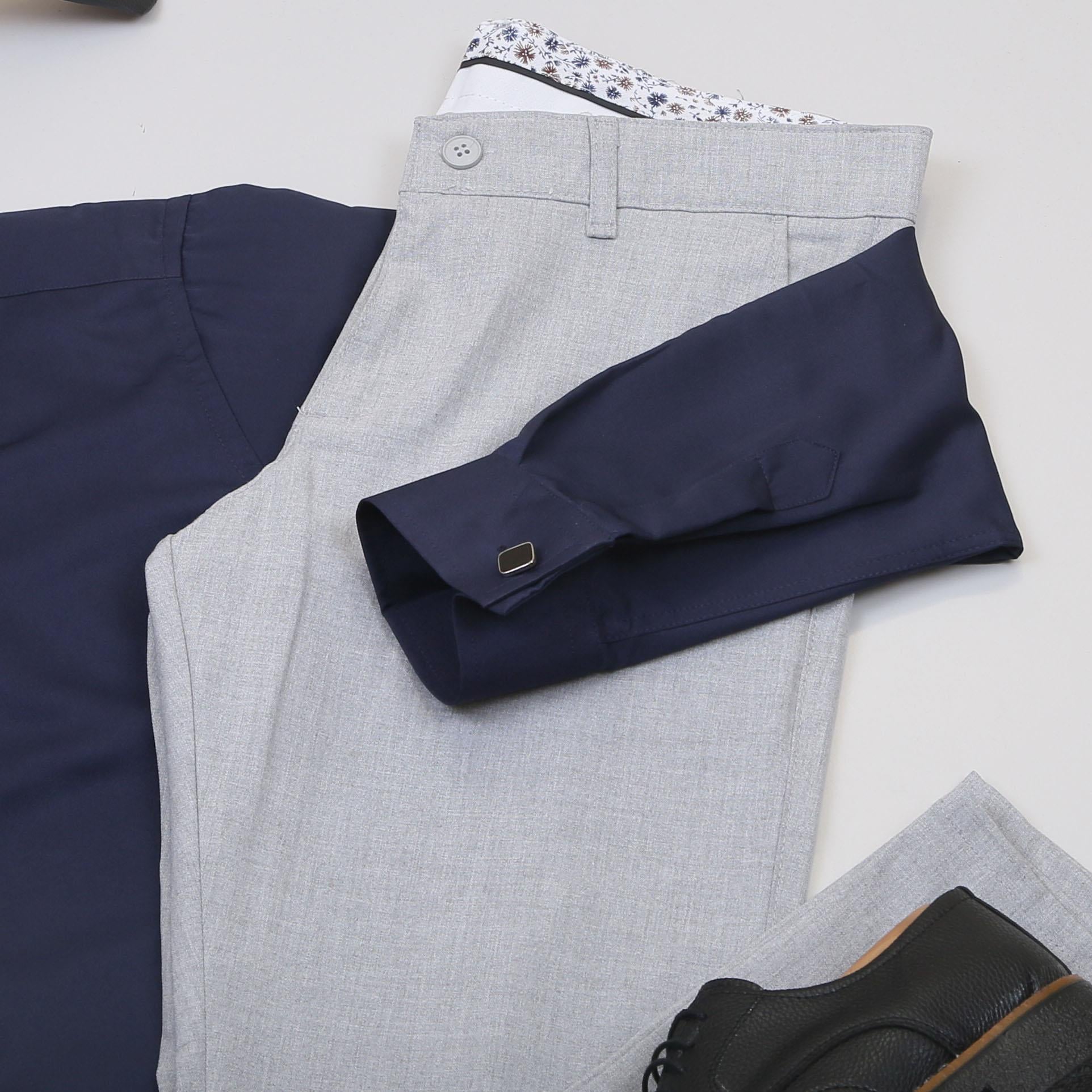 Lacivert Gömlek Gri Pantolon Ayakkabı Kombin