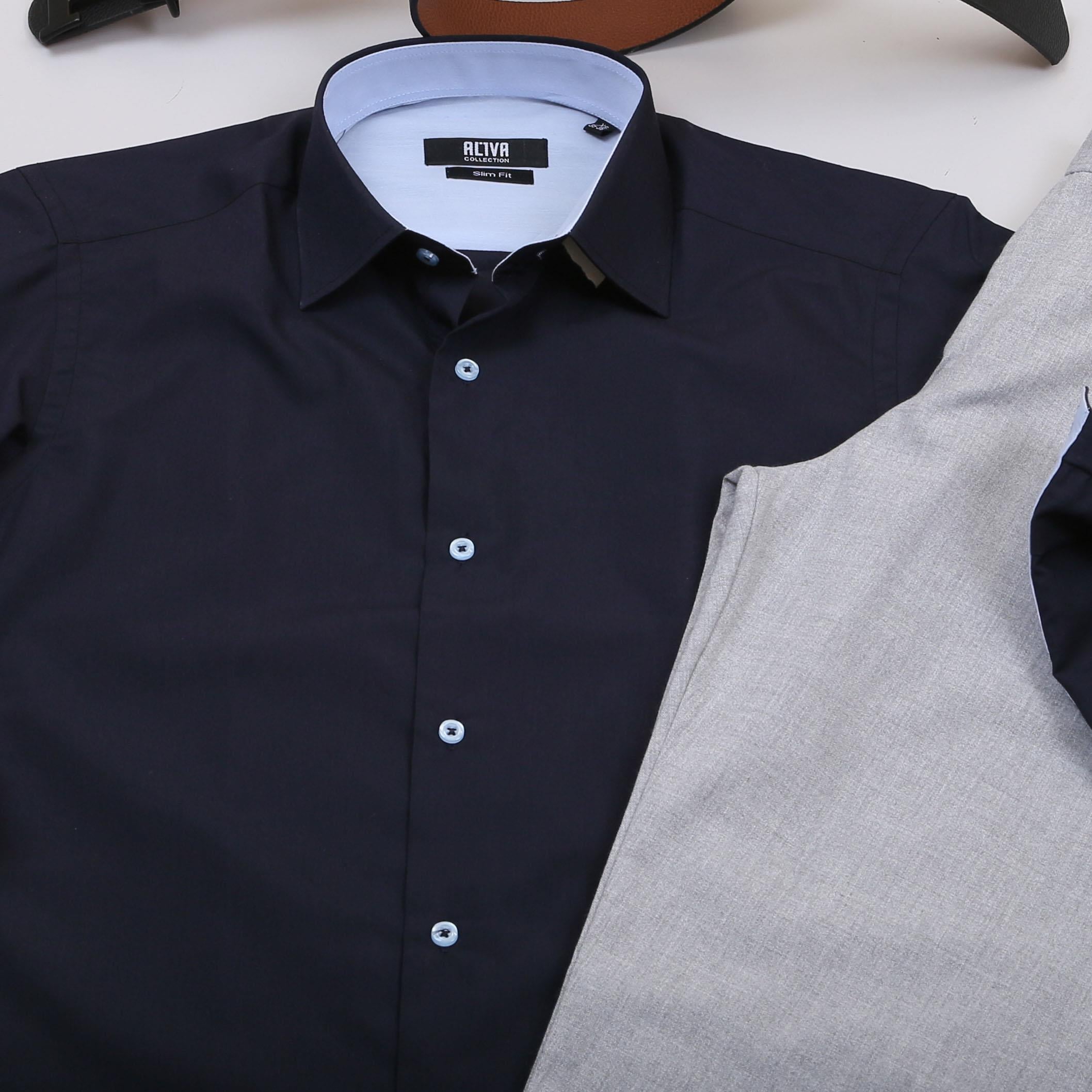 Lacivert Gömlek Gri Pantolon Ayakkabı Kombin