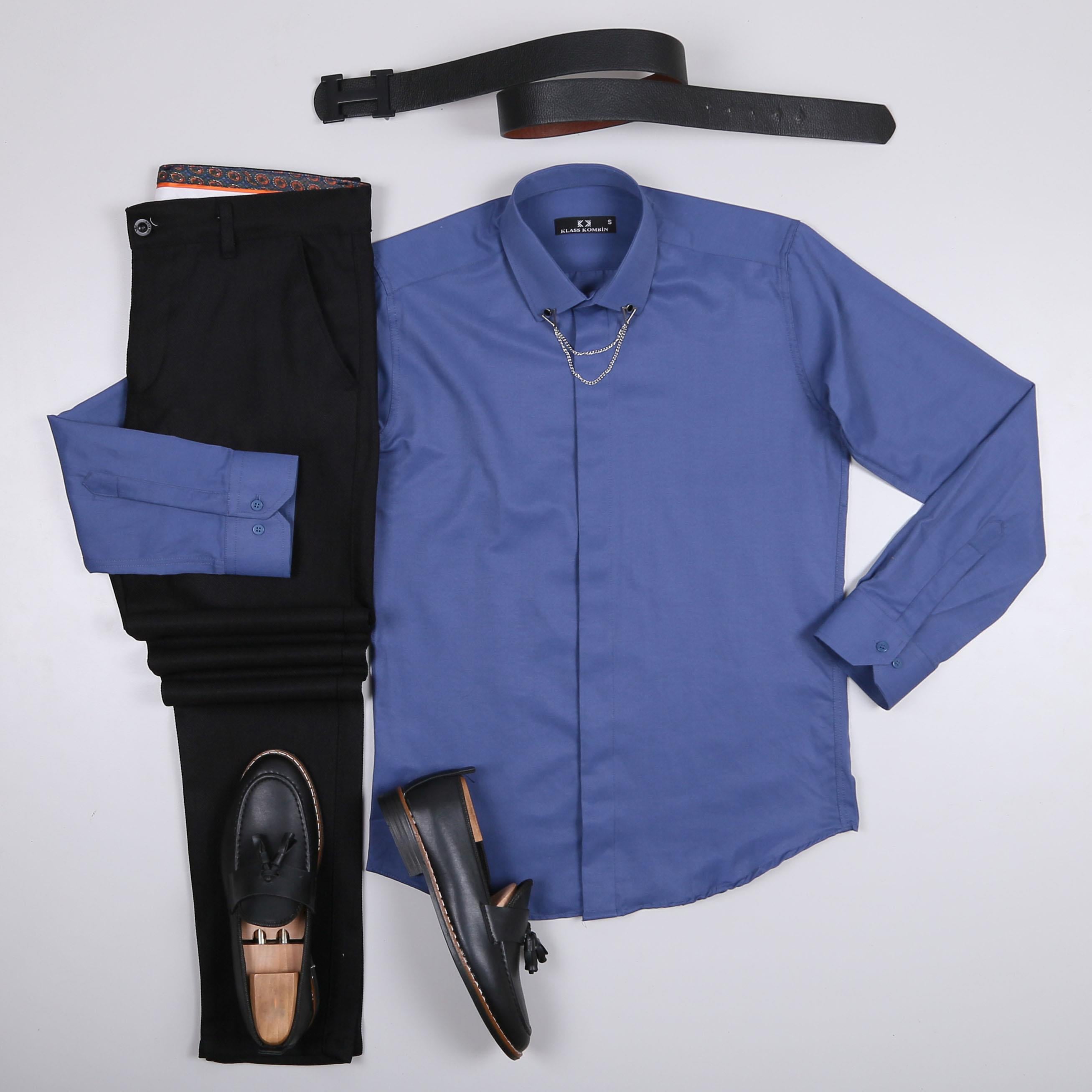 Lacivert Gömlek Siyah Pantolon Ayakkabı Kombin
