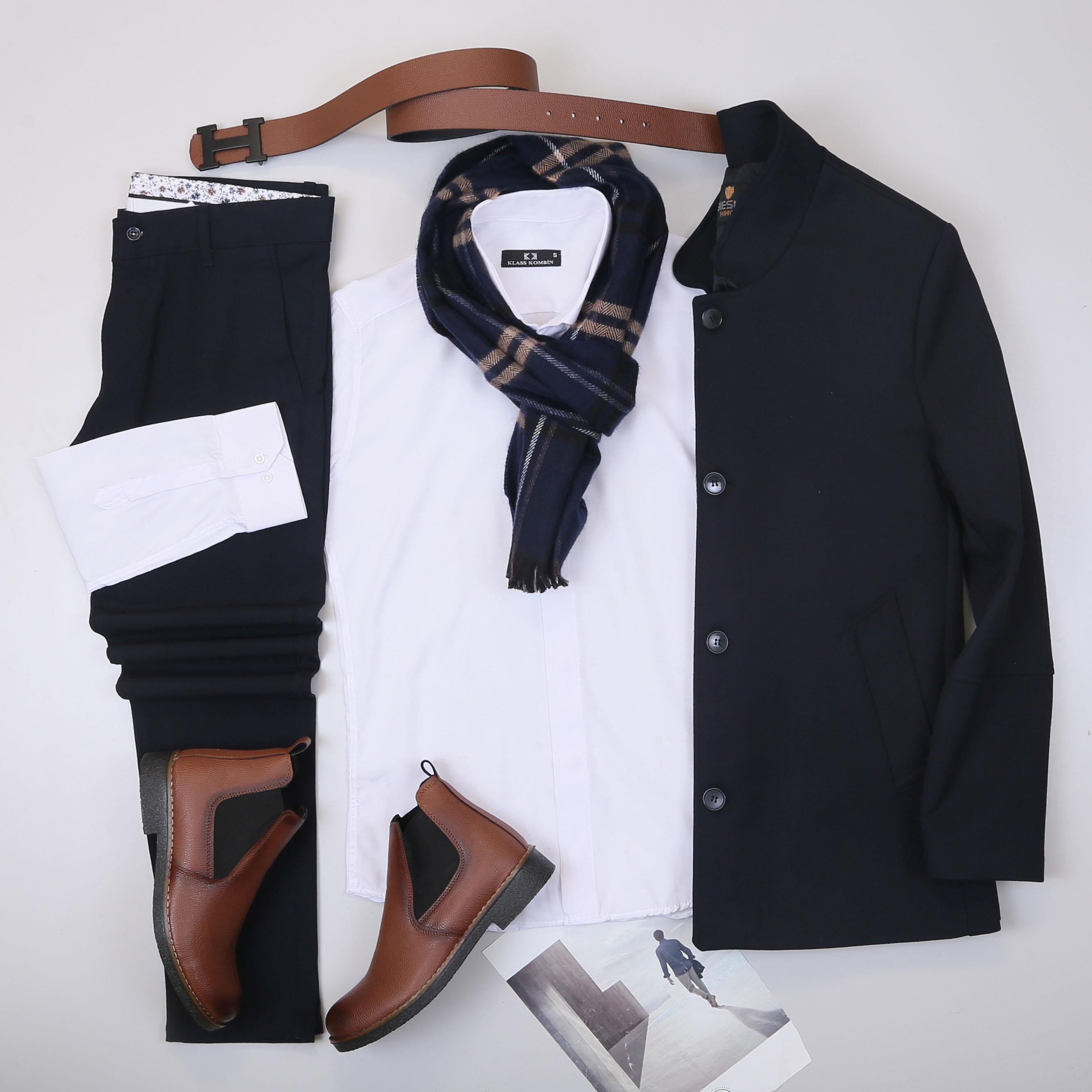 Lacivert Kaban Gömlek Pantolon Bot Kombin