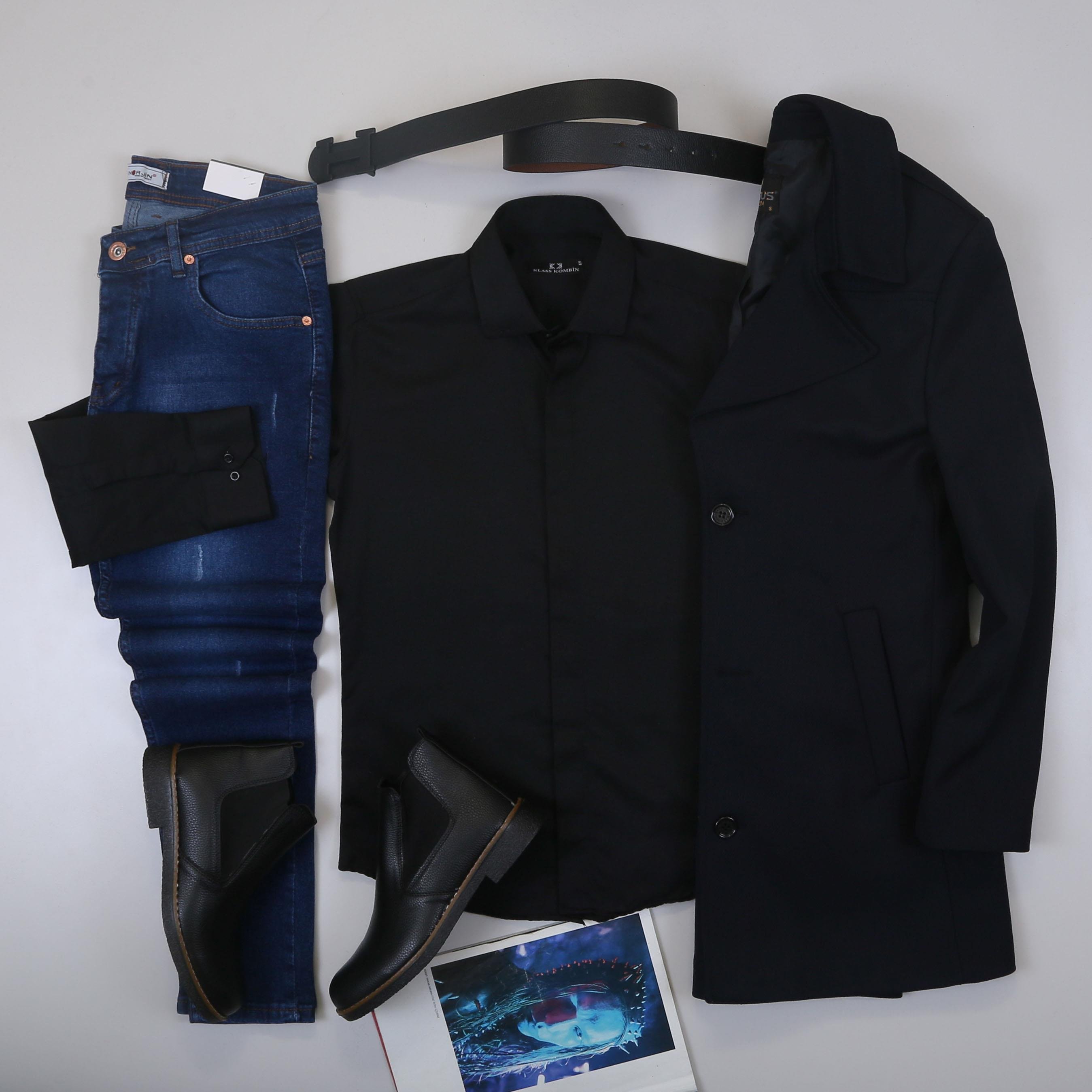 Lacivert Kaban Gömlek Pantolon Bot Kombin