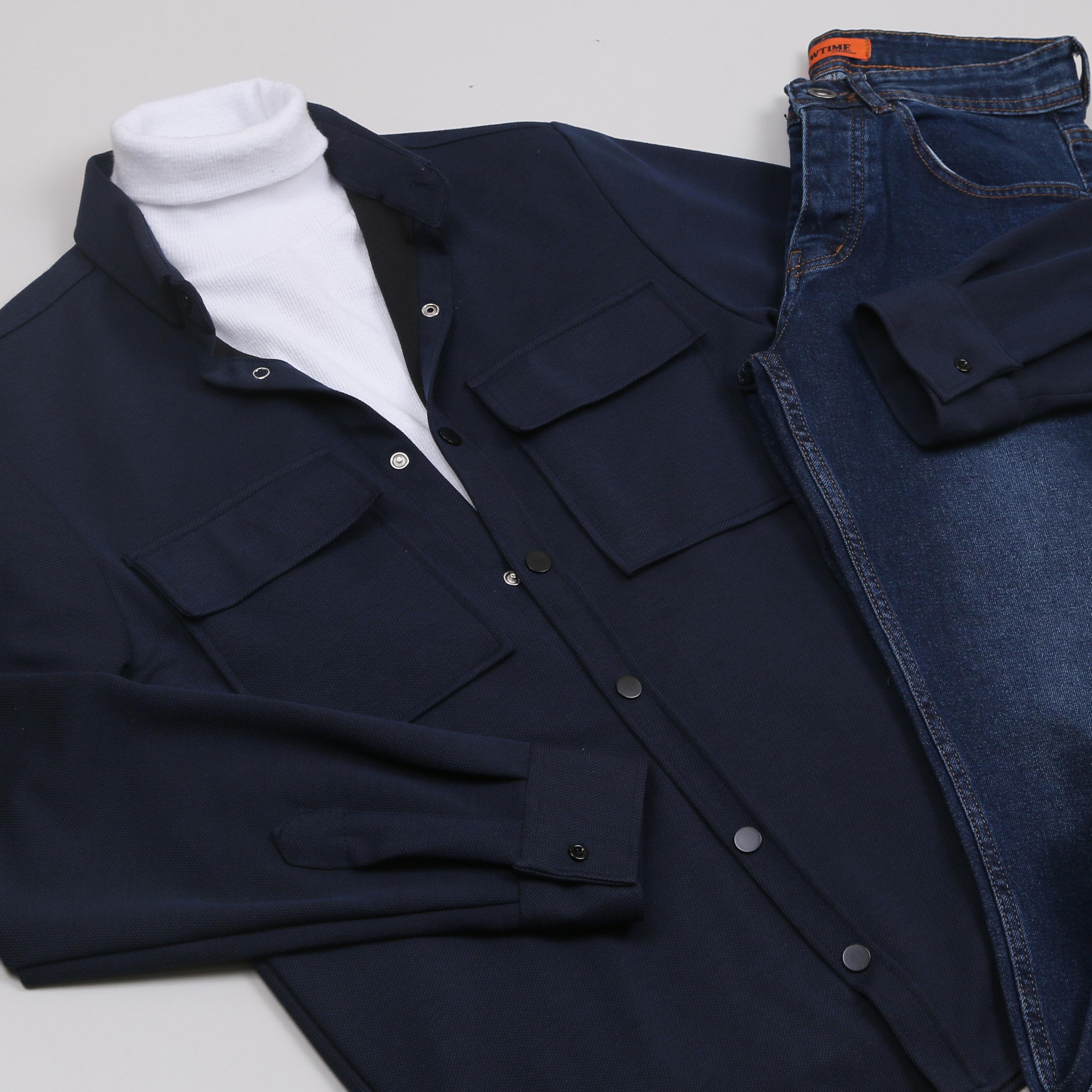 Lacivert Kaşe Gömlek Boğazlı Body Pantolon Bot Kombin