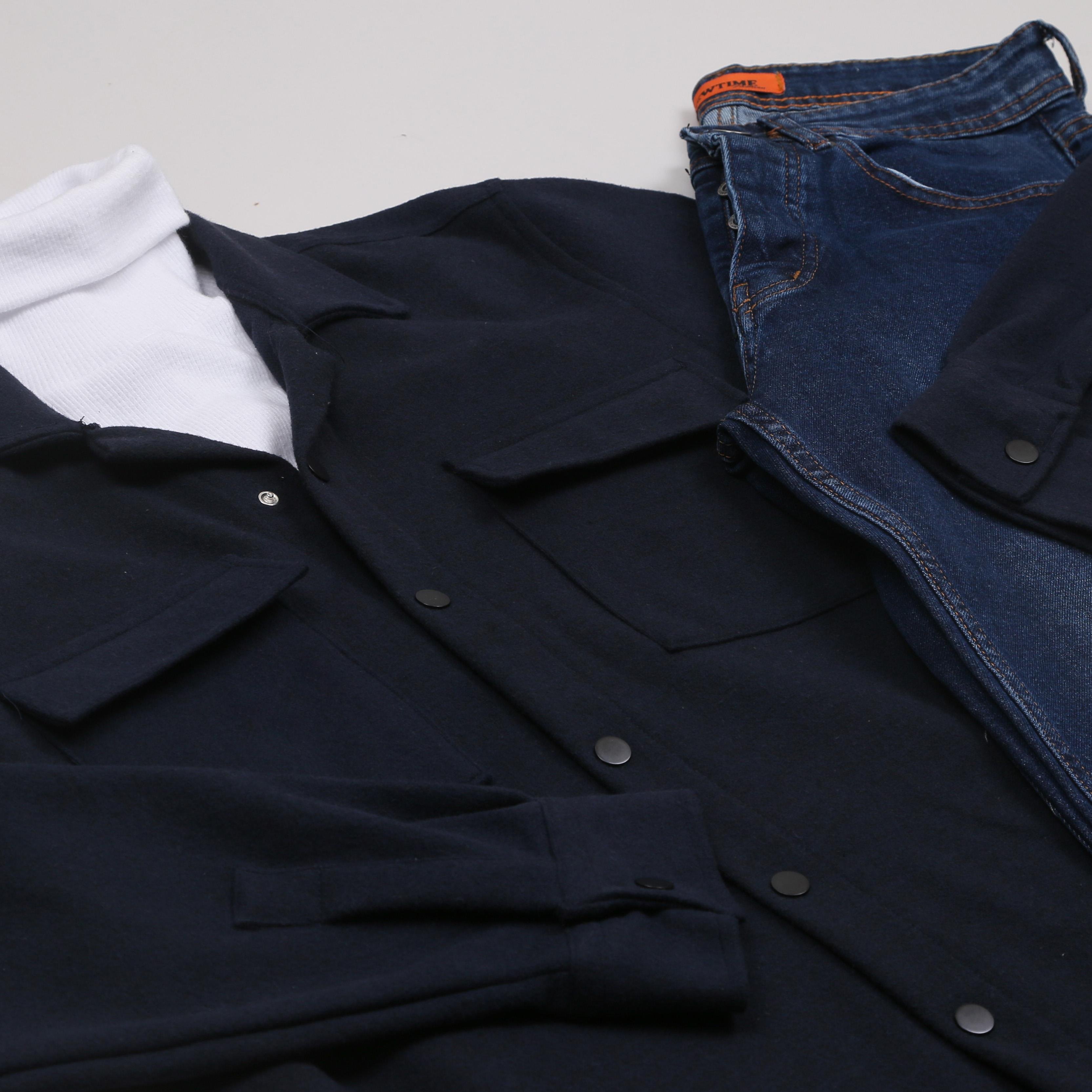 Lacivert Kaşe Gömlek Boğazlı Body Pantolon Bot Kombin