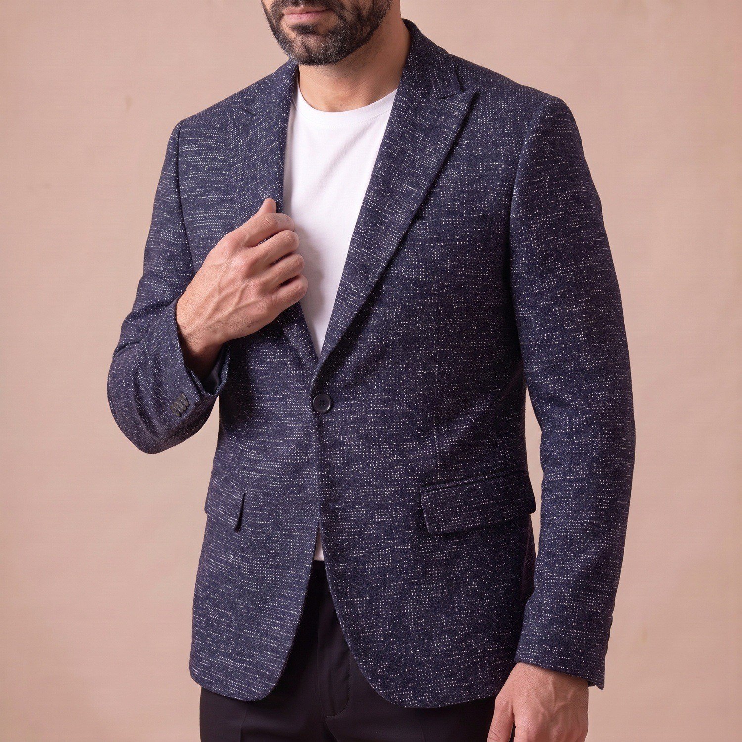 Lacivert Kırçıllı Blazer Ceket Erkek