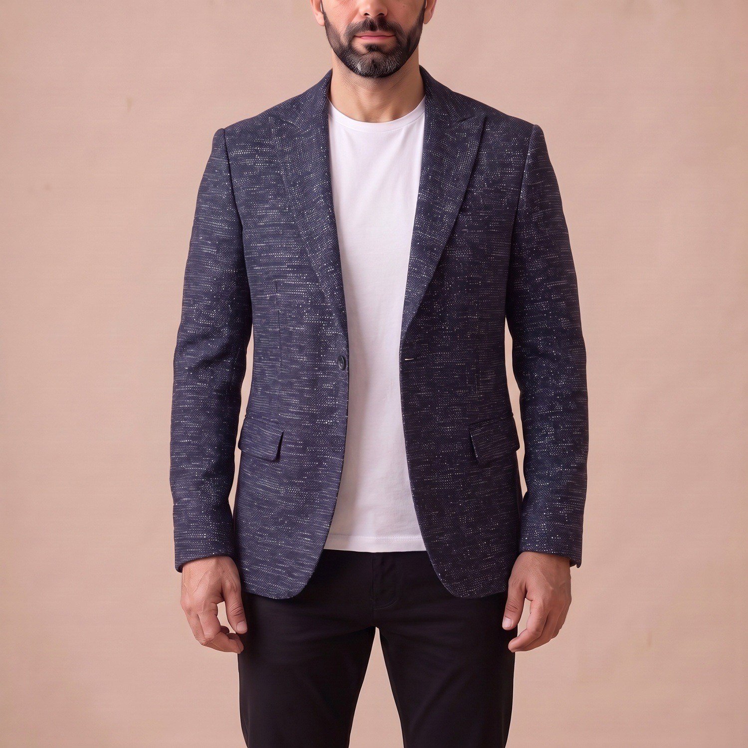 Lacivert Kırçıllı Blazer Ceket Erkek