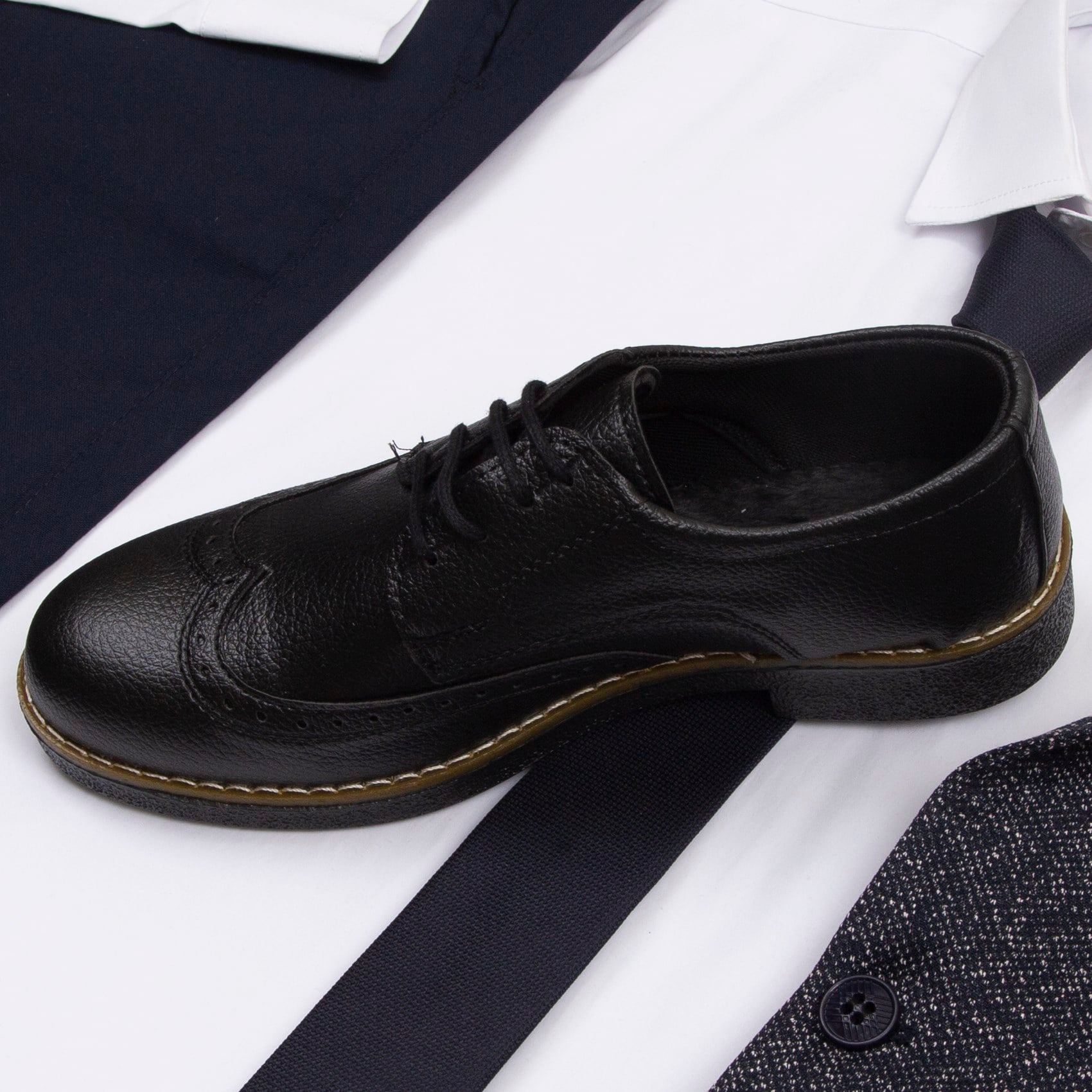 lacivert Kırçıllı  Blazer Ceket  Gömlek Lacivert Pantolon  Ayakkabı Kombinİ