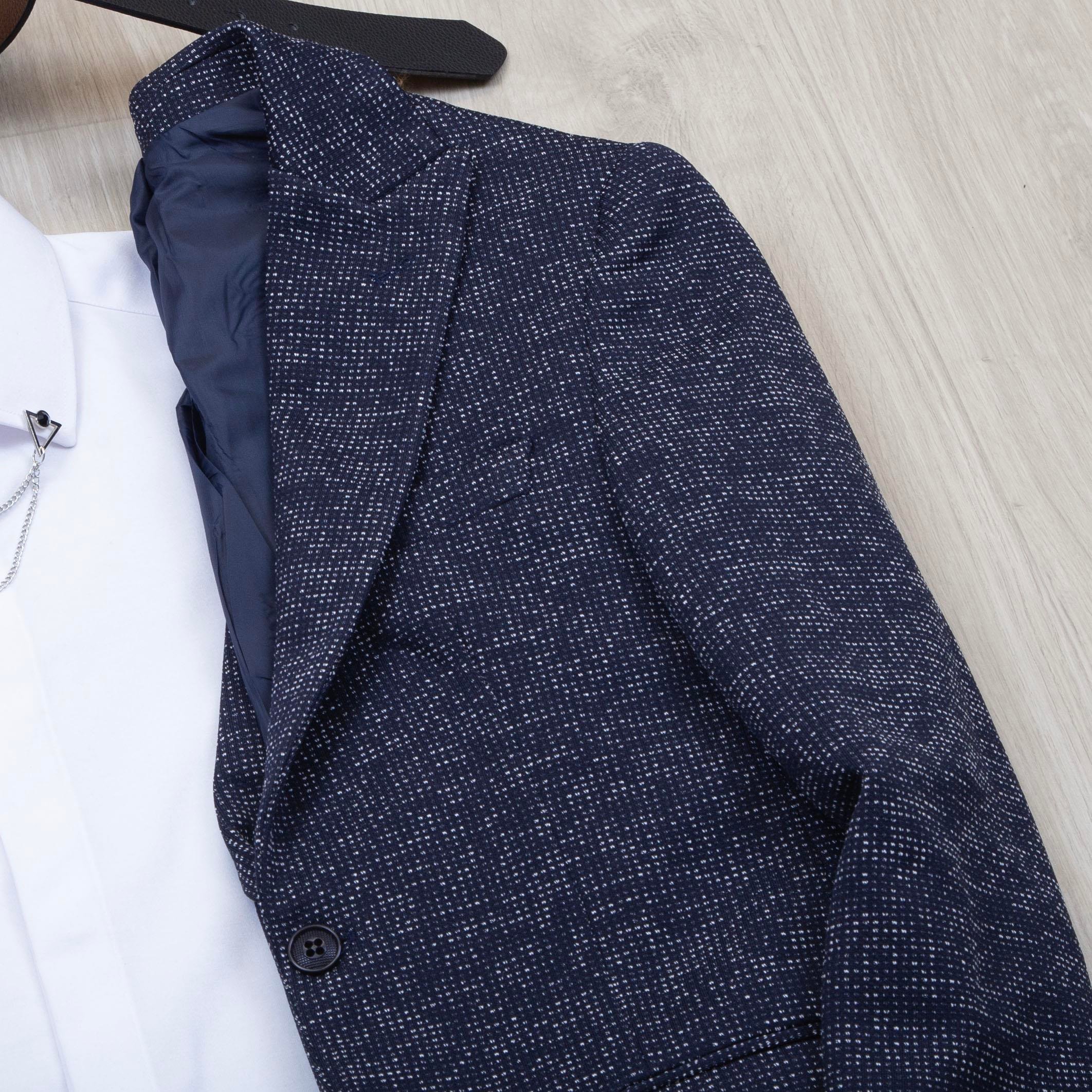 Lacivert Kırçıllı Blazer Ceket Gömlek Pantolon Ayakkabı Kombin