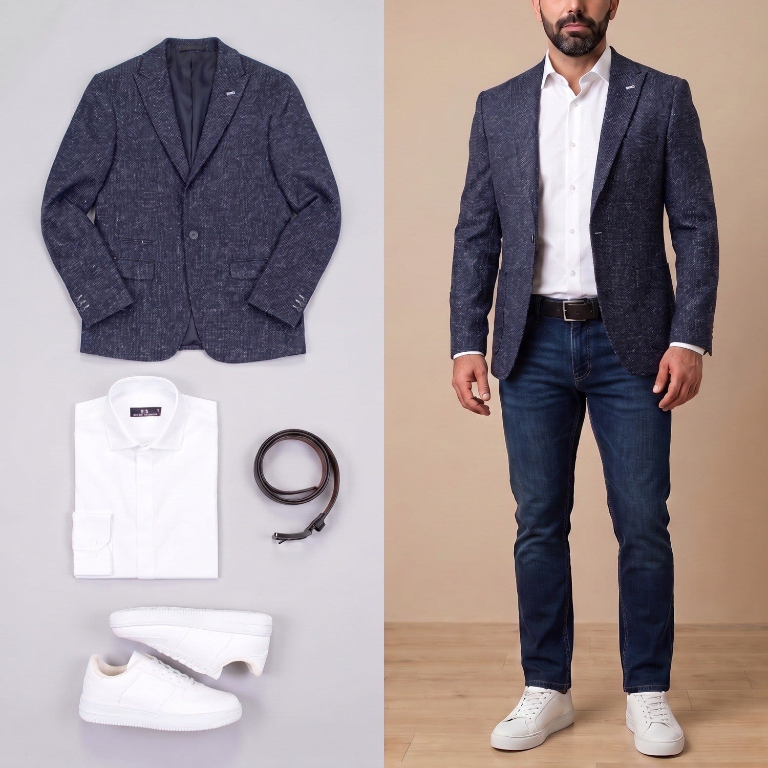 Kırçıllı Lacivert Blazer Ceket Gömlek Pantolon Ayakkabı Kombin