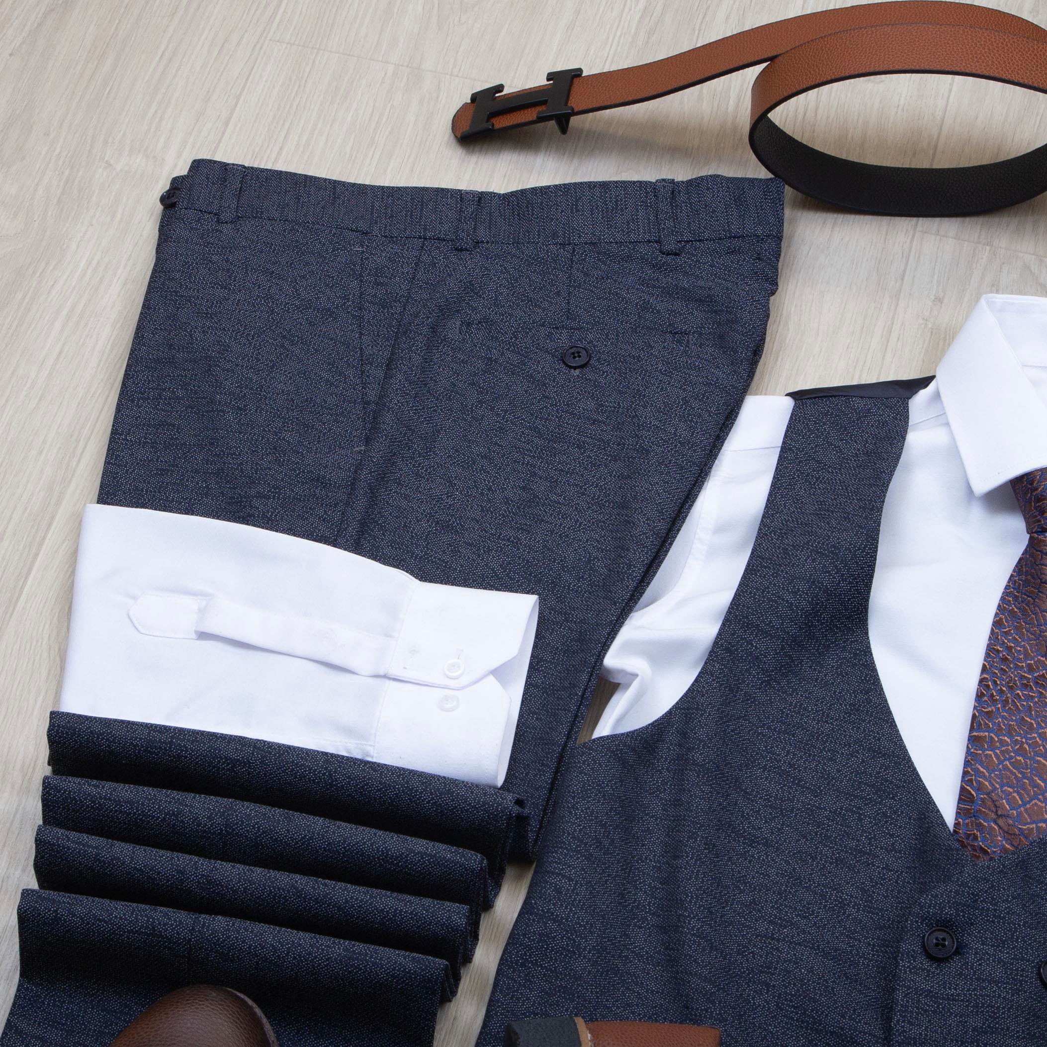 Lacivert Kırçıllı Takım Elbise Kombini