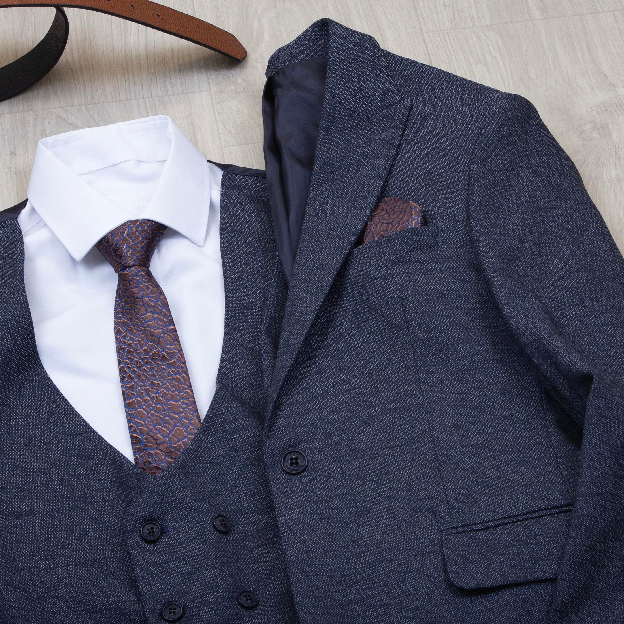 Lacivert Kırçıllı Takım Elbise Kombini