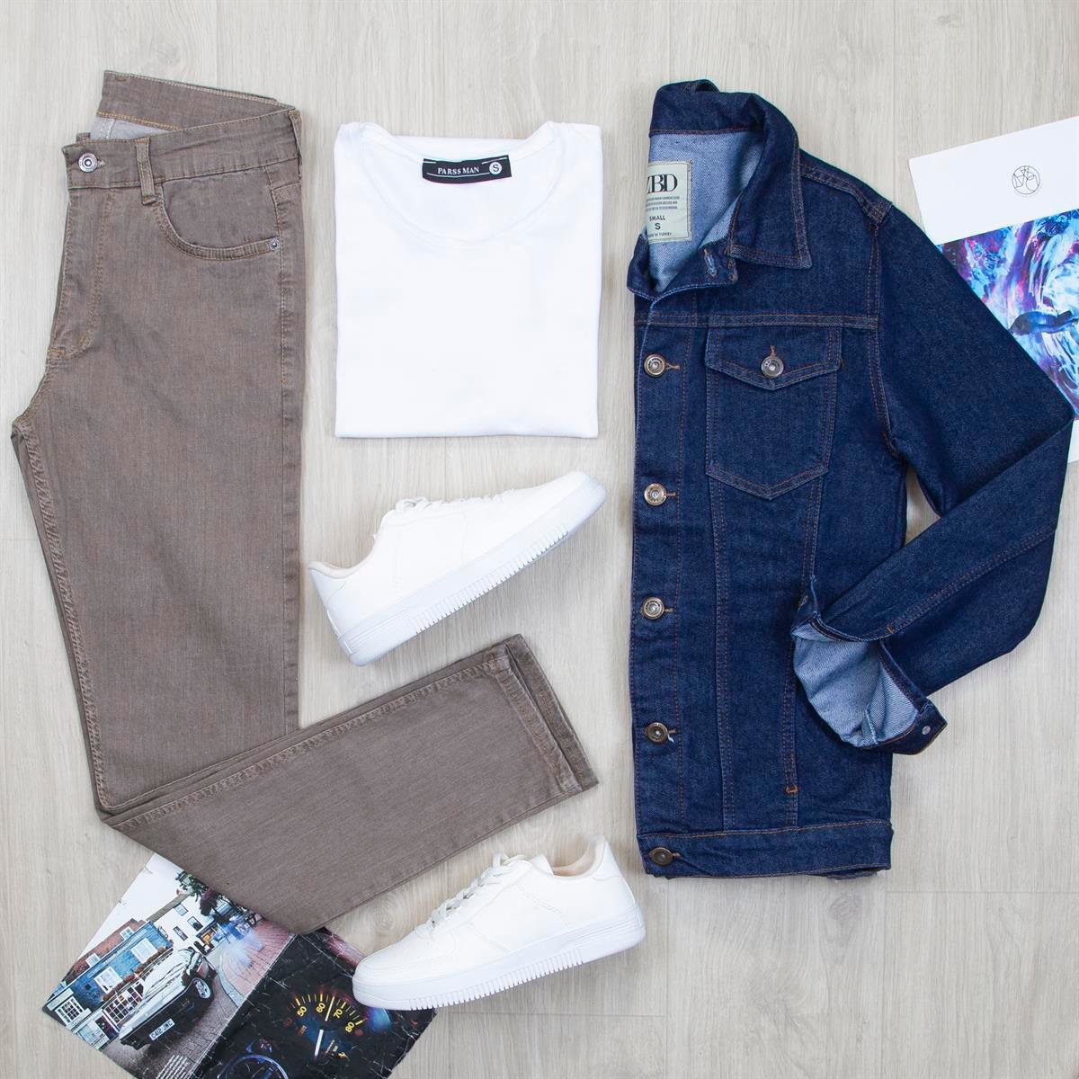 Lacivert Kot Ceket Tişört Pantolon Ayakkabı Kombin