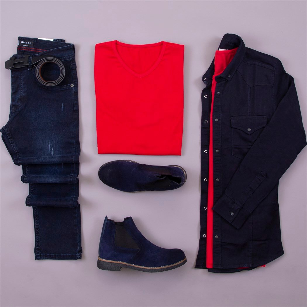 Lacivert Kot Gömlek Body Pantolon Bot Kombin