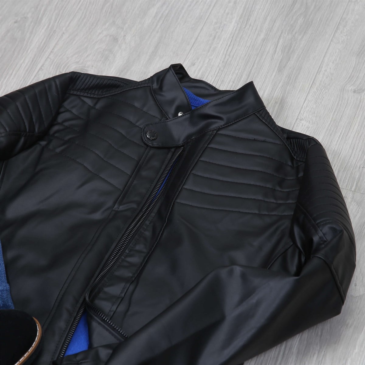 Lacivert Kot Mavi Kazak Deri Ceket Bot  Kombini