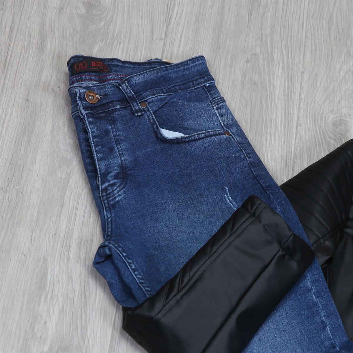 Lacivert Kot Mavi Kazak Deri Ceket Bot  Kombini