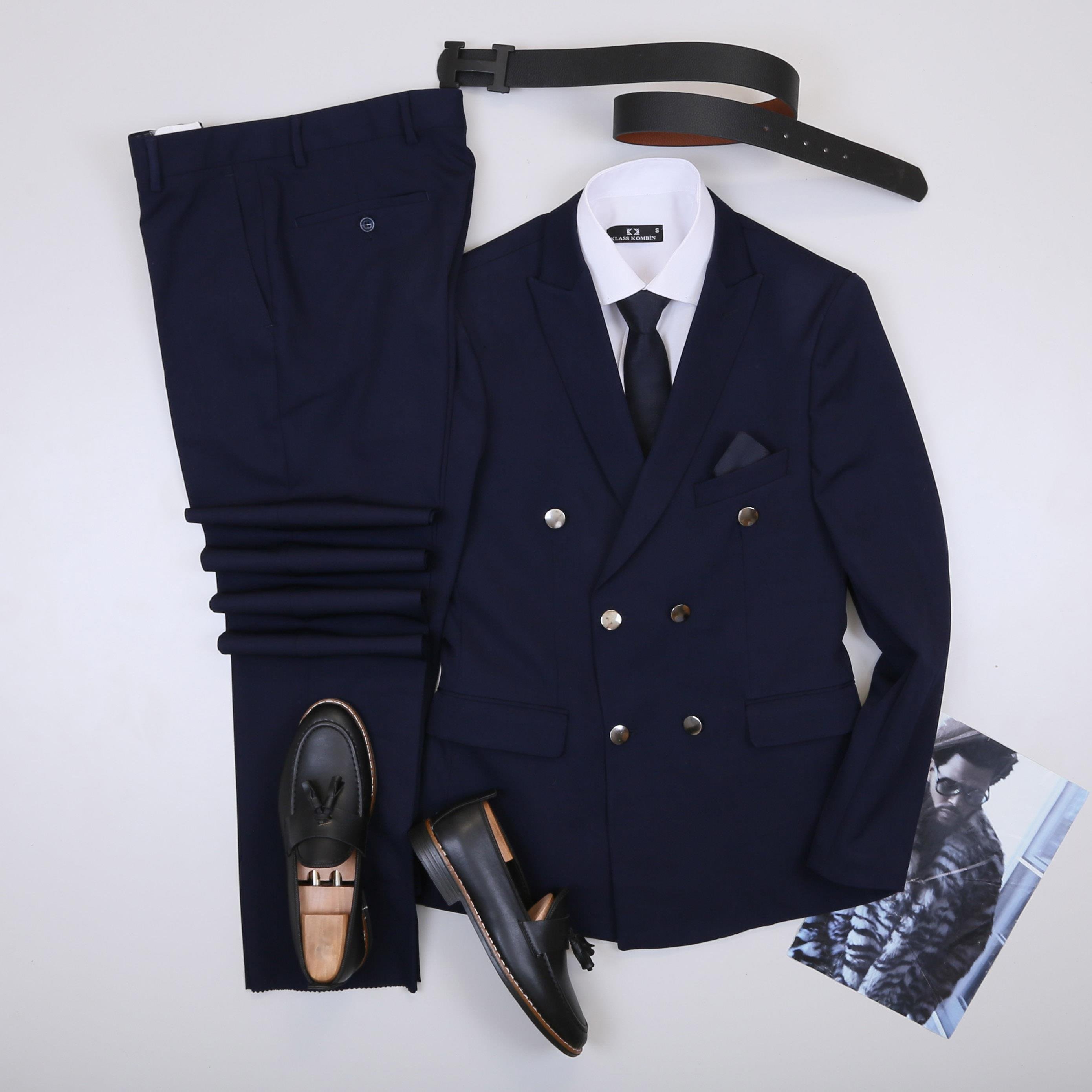 Lacivert Kruvaze Takım Elbise Kombini