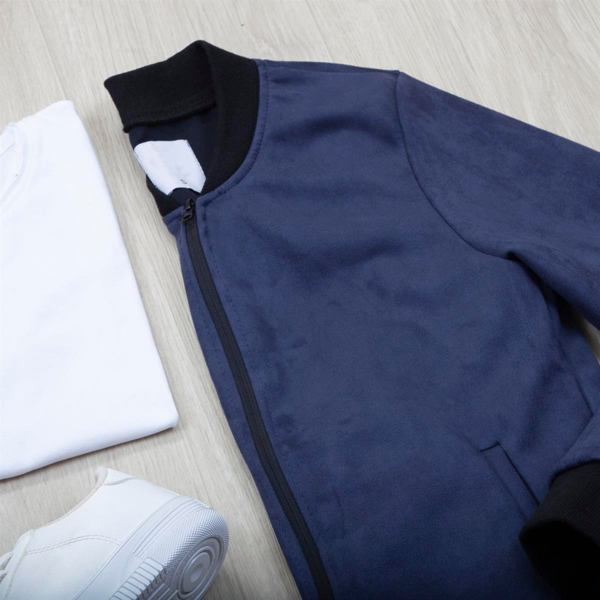 Lacivert Nubuk Ceket Tişört Pantolon Ayakkabı Kombin