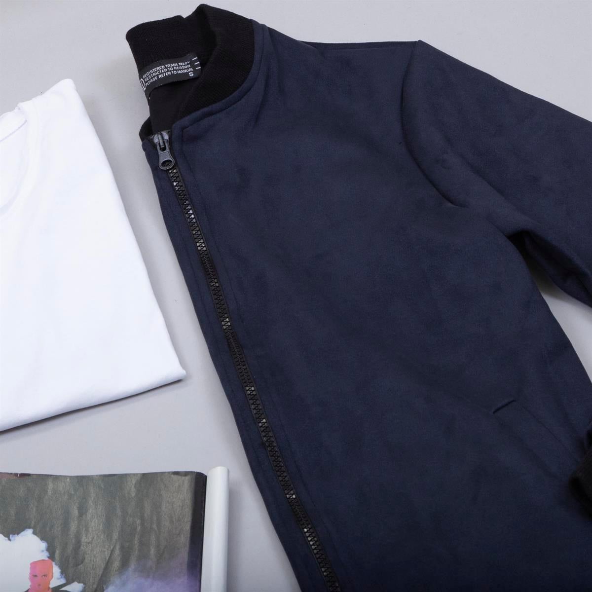 Lacivert Nubuk Ceket Tişört Pantolon Ayakkabı Kombin