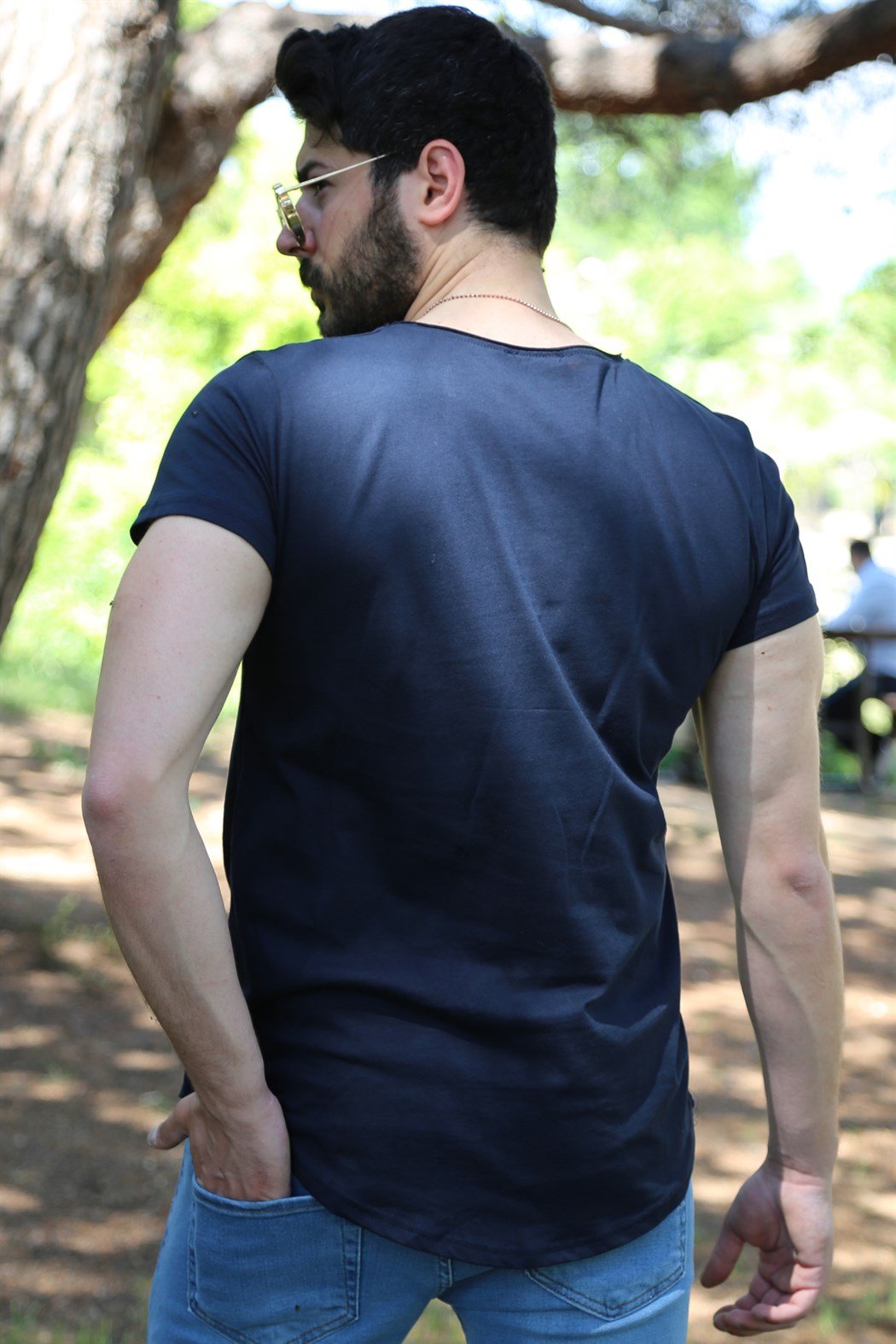 Lacivert Oval Kesim Basic Tshirt