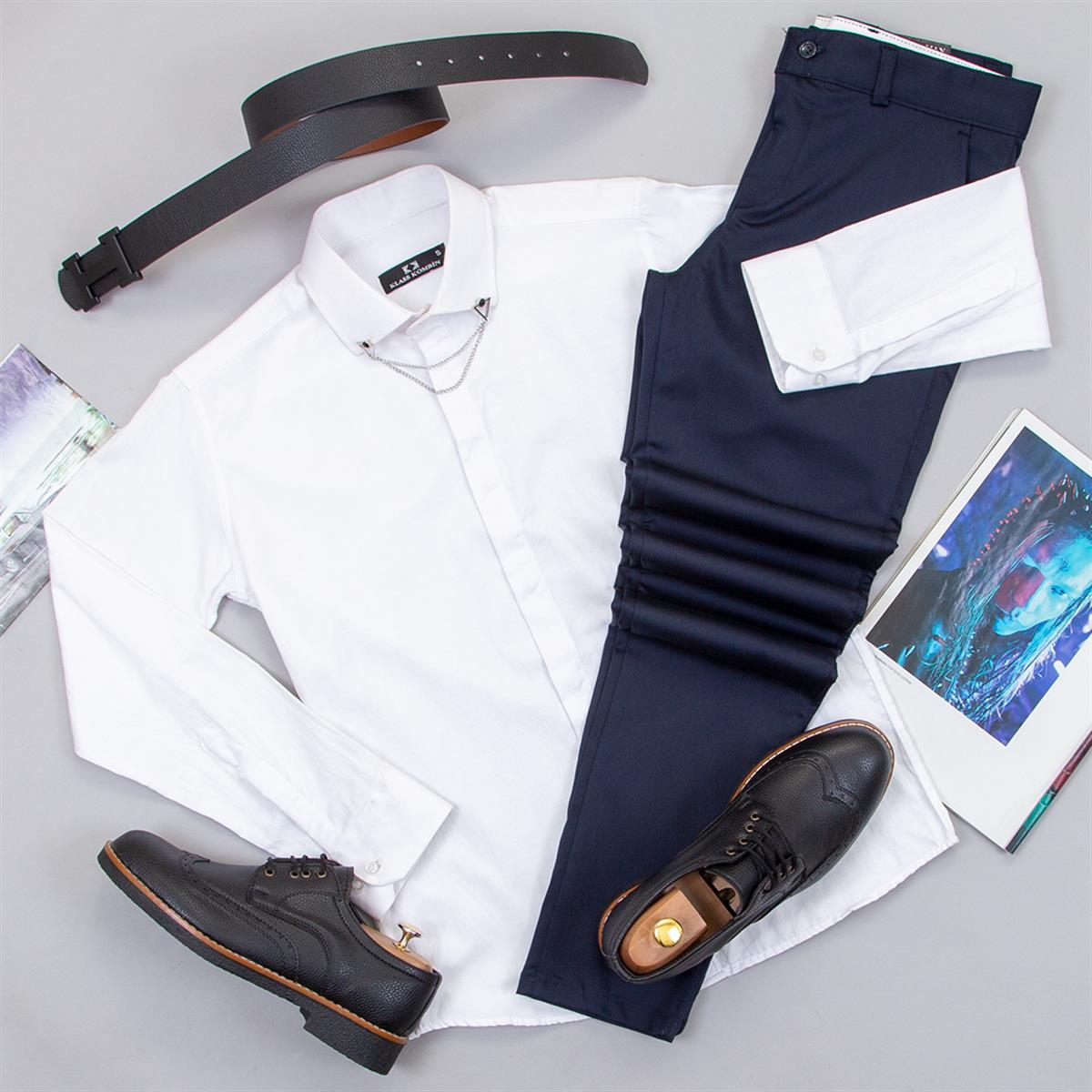 Lacivert Pantolon Beyaz Gömlek Ayakkabı Kombin