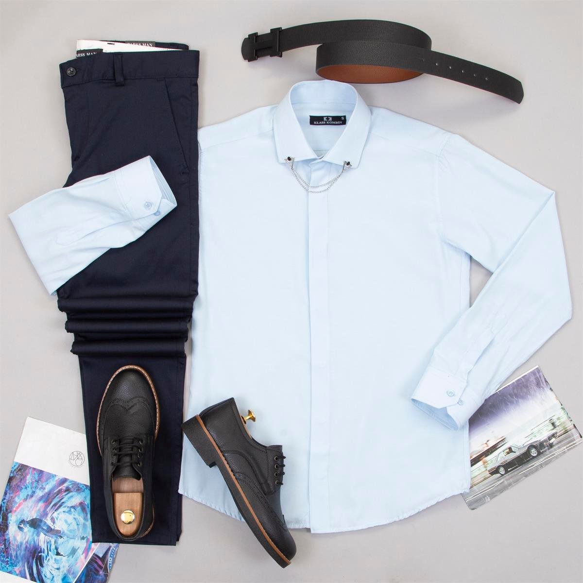 Lacivert Pantolon Mavi Gömlek Ayakkabı Kombin