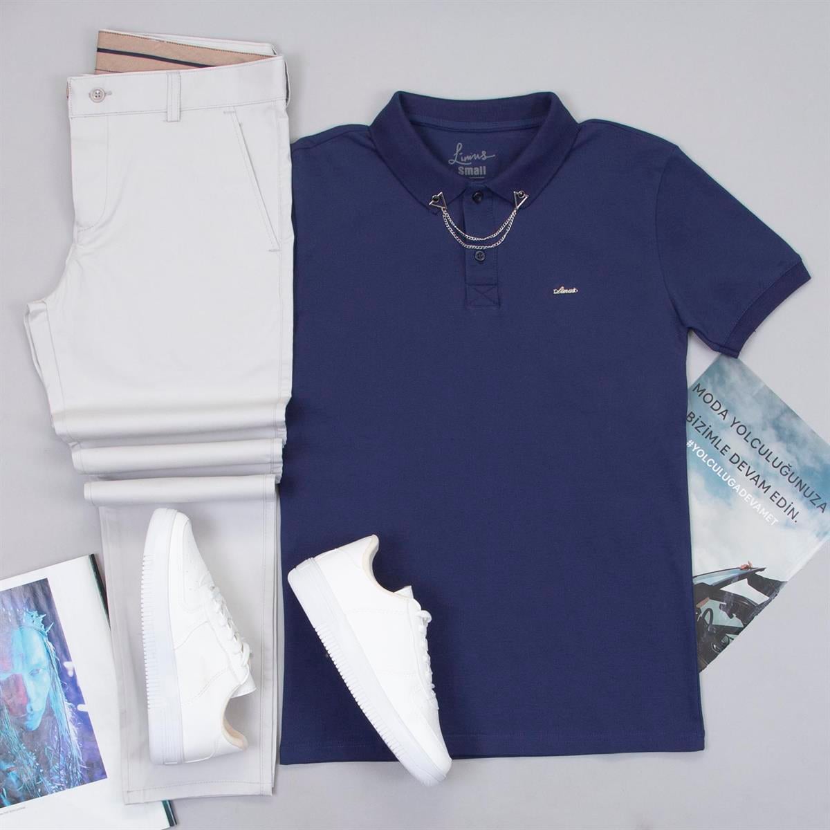 Lacivert Polo Yaka Tişört Pantolon Ayakkabı Kombin