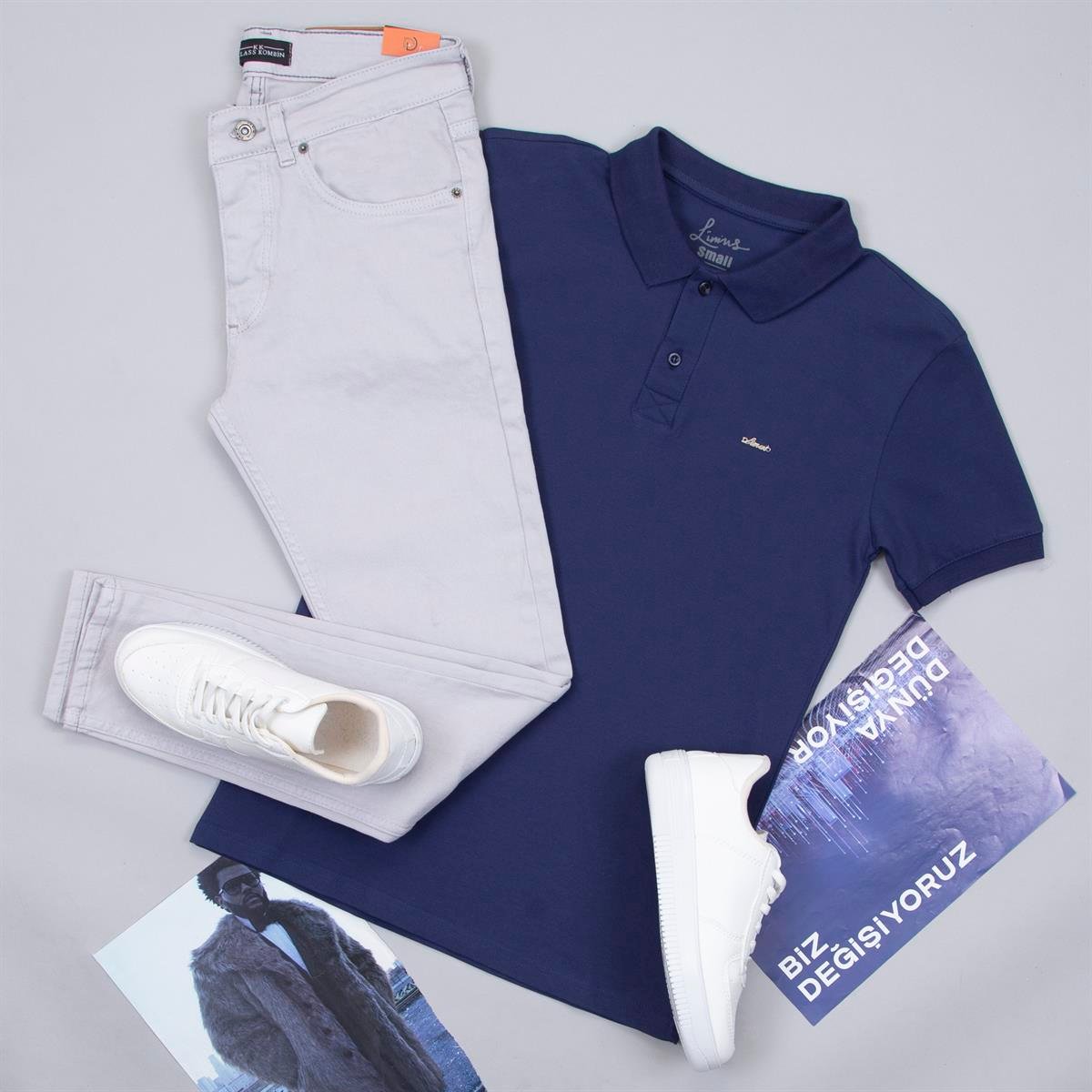 Lacivert Polo Yaka Tişört Pantolon Ayakkabı Kombin