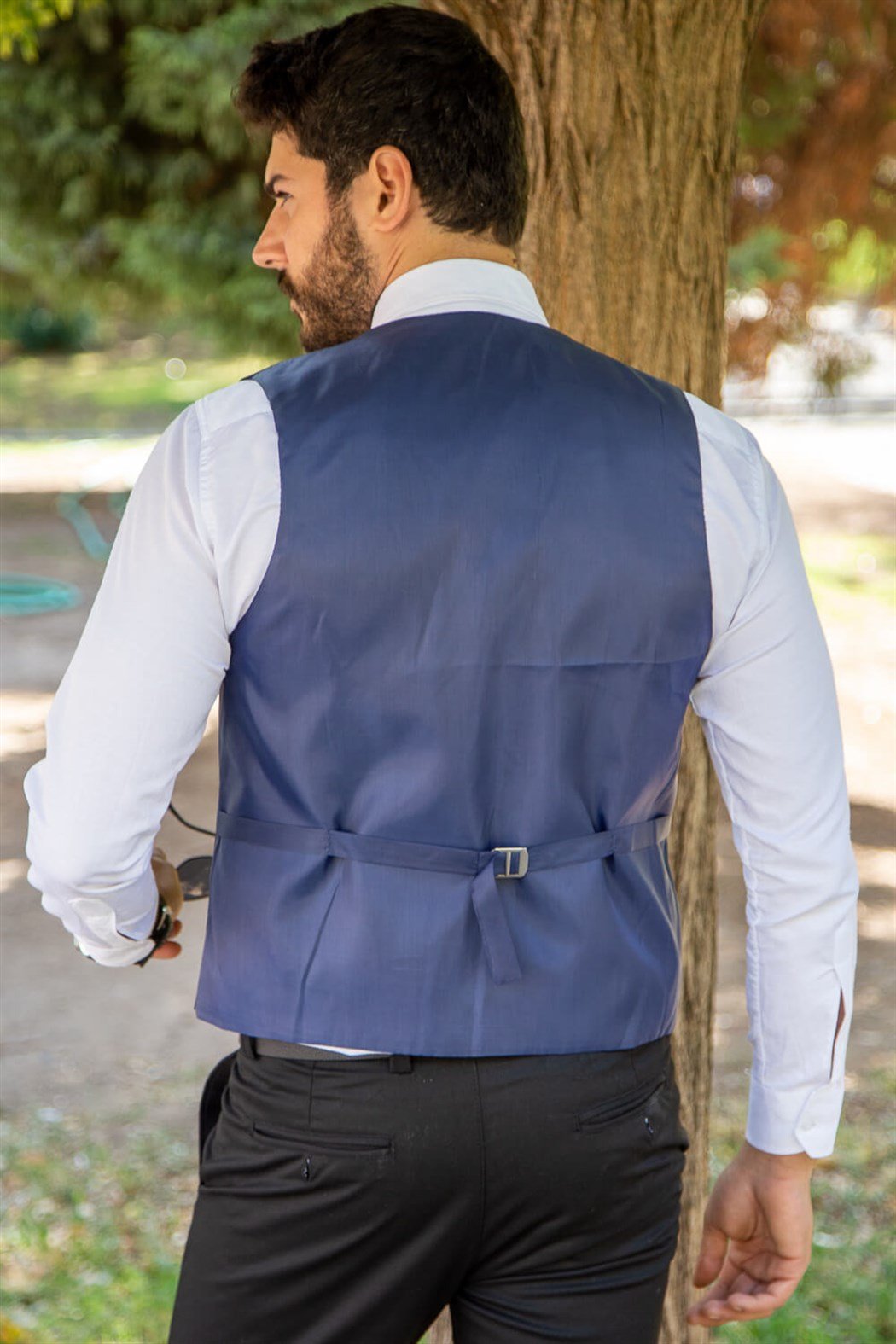 Lacivert standart yaka zincirli model klasik yelek