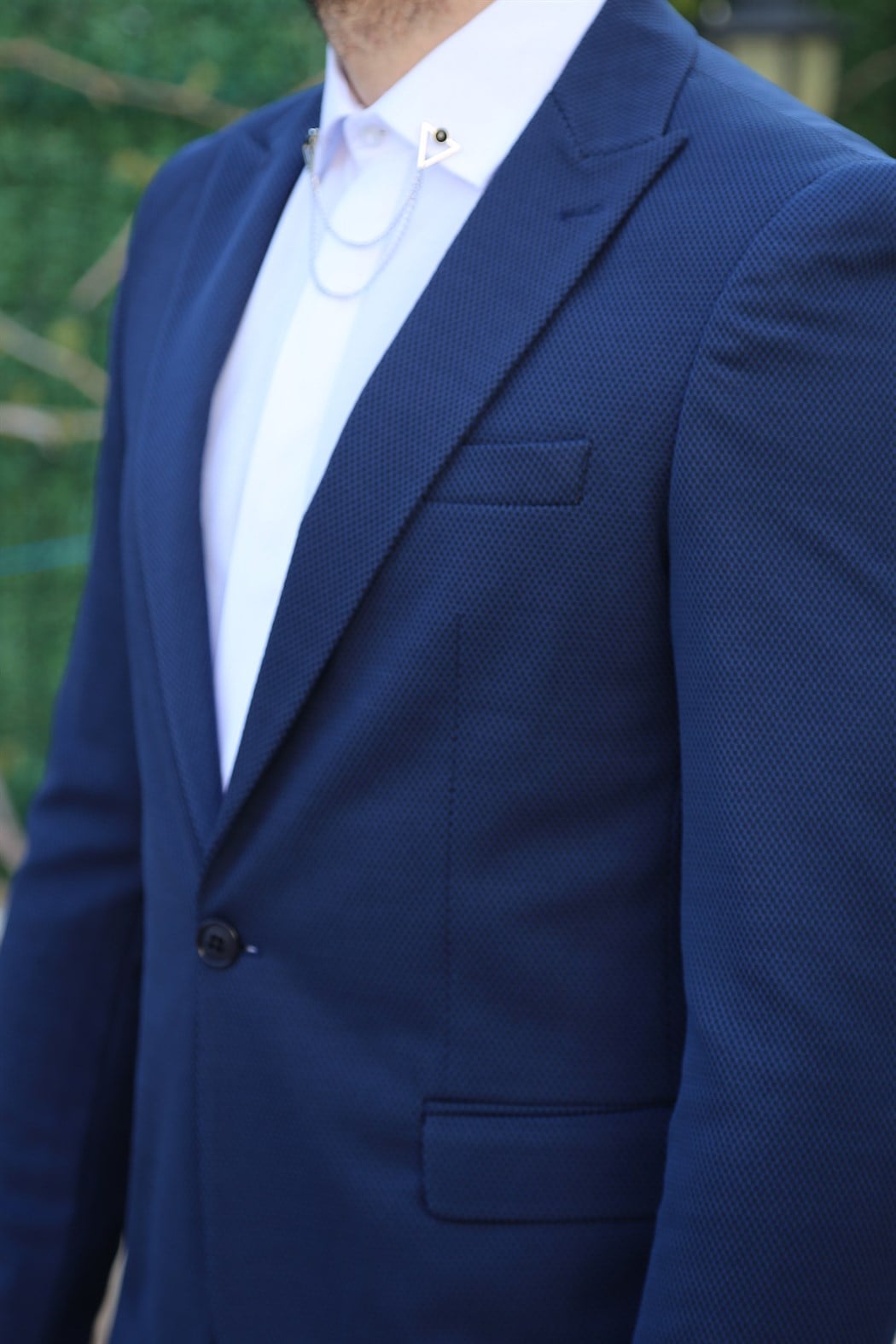 Lacivert Tek Düğme Blazer Ceket