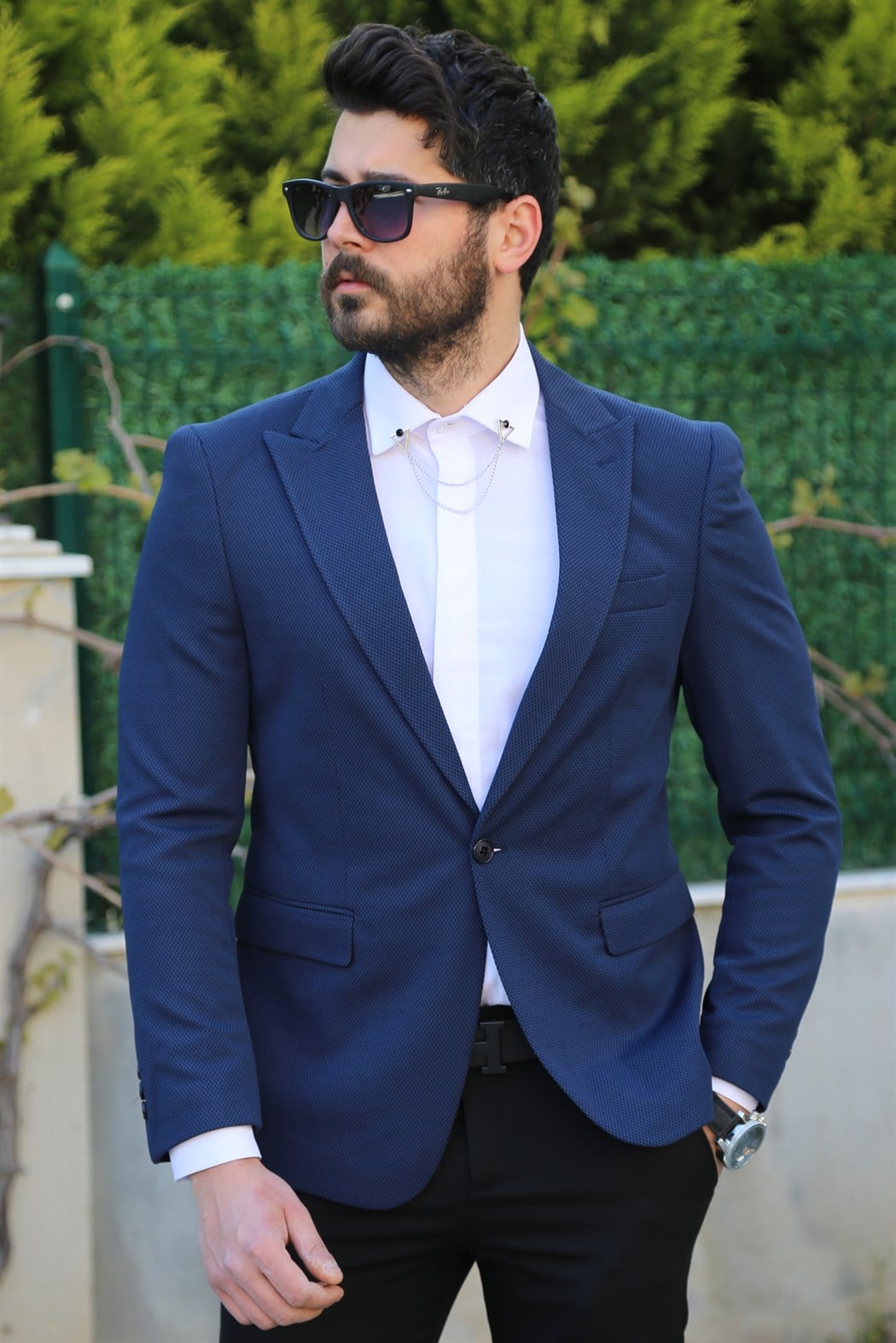 Lacivert Tek Düğme Blazer Ceket