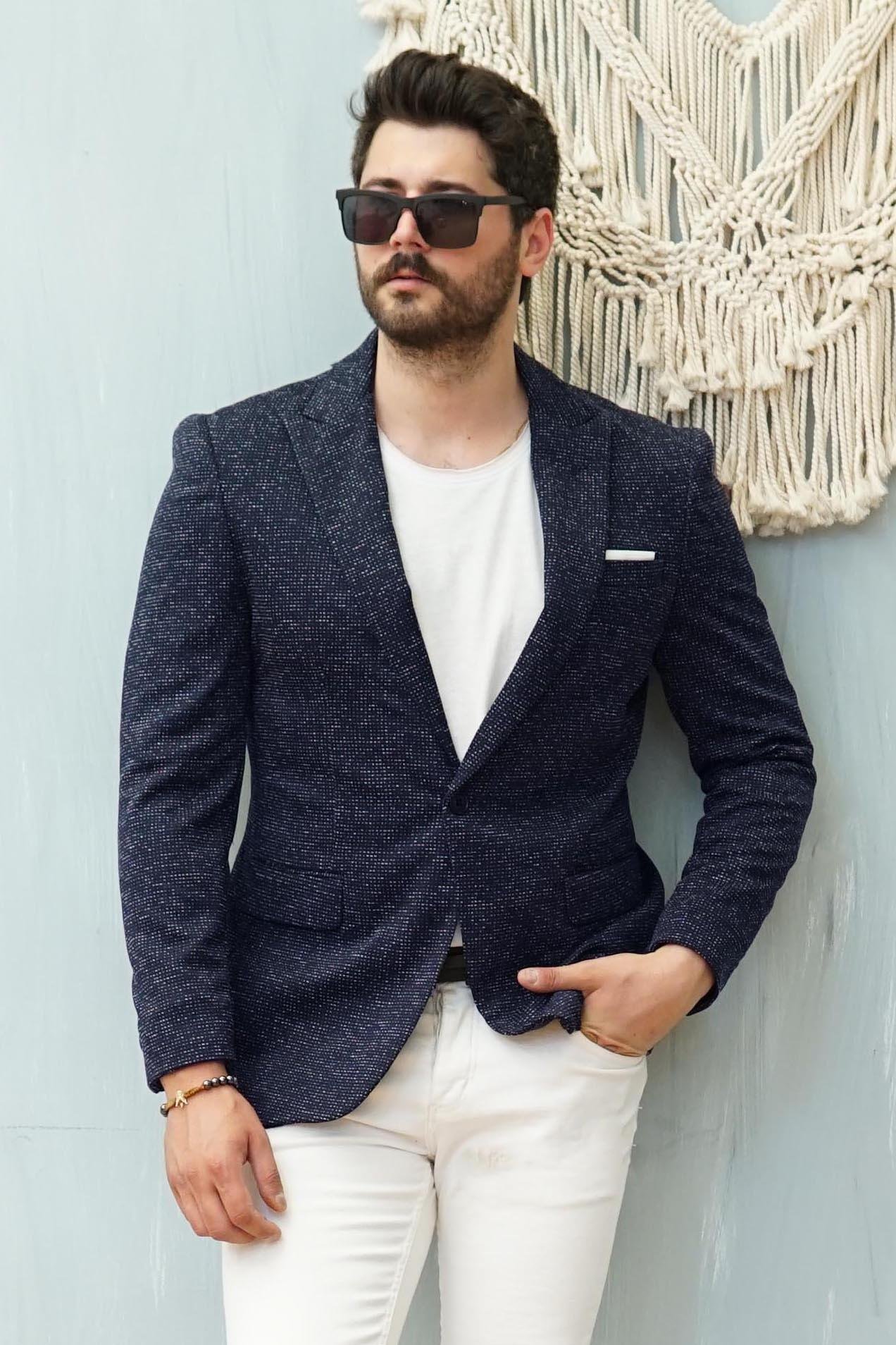 Lacivert Tek Düğme Blazer Ceket