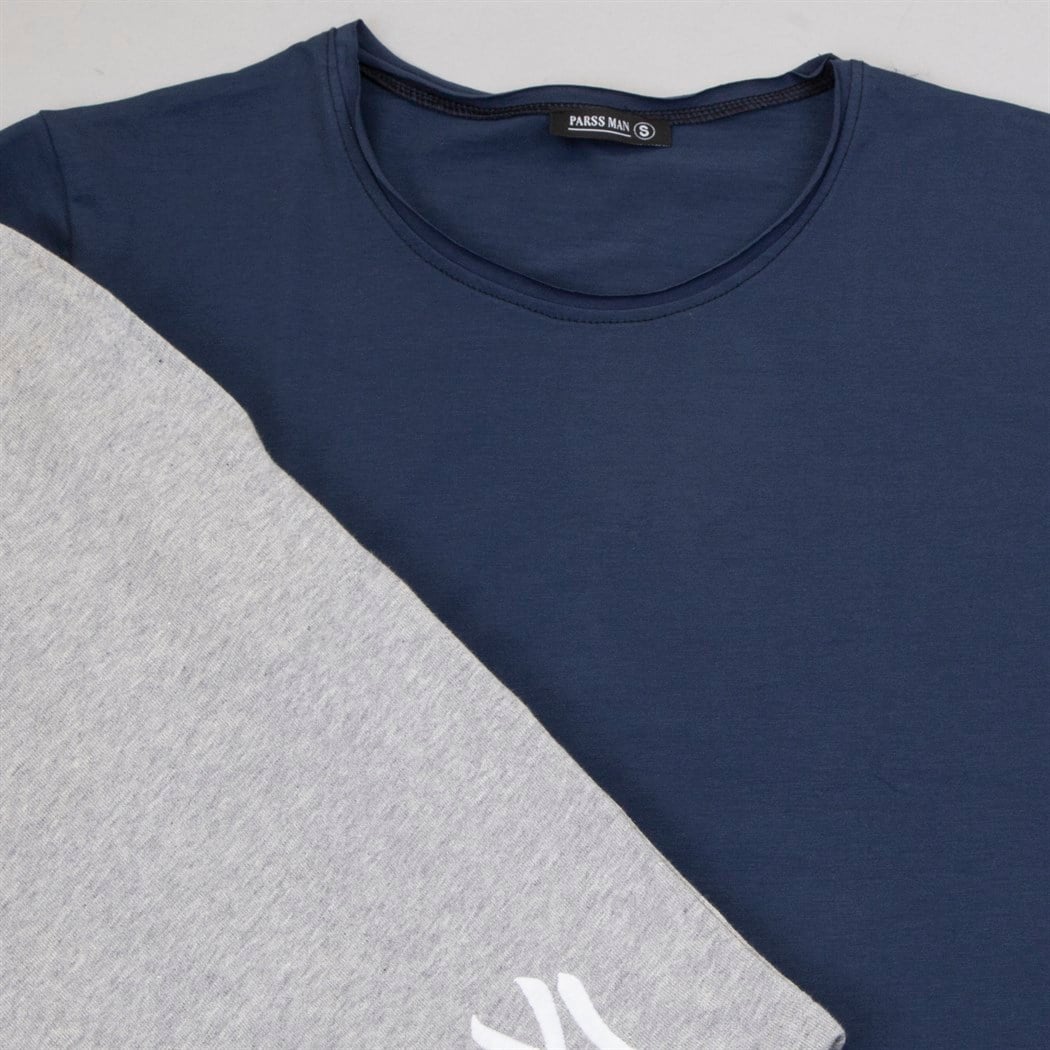 Lacivert Tişört Gri Penye Şort Kombin