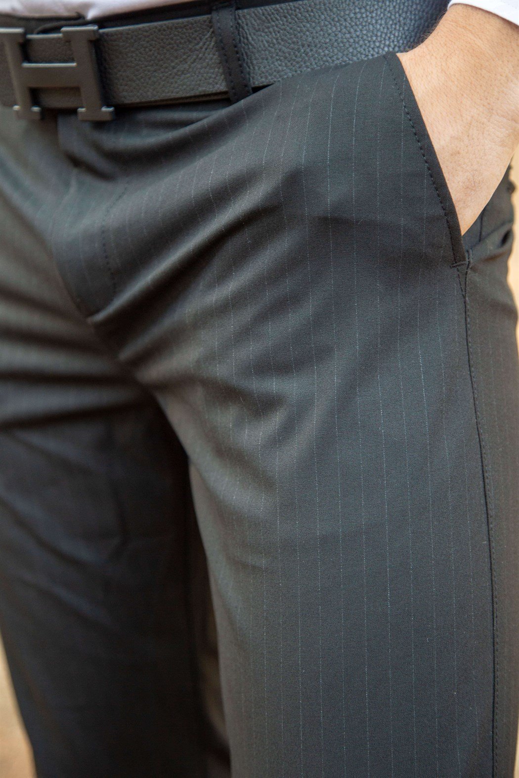 Likralı düz siyah kumaş pantolon