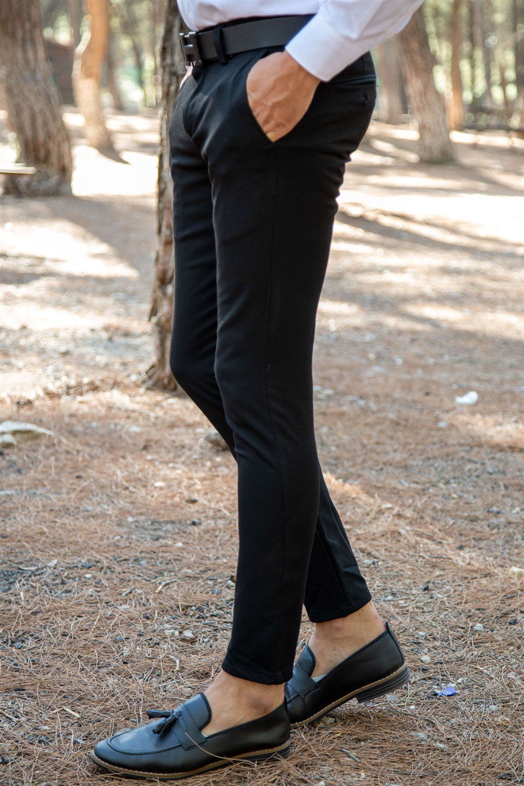 Likralı slim fit siyah kumaş pantolon