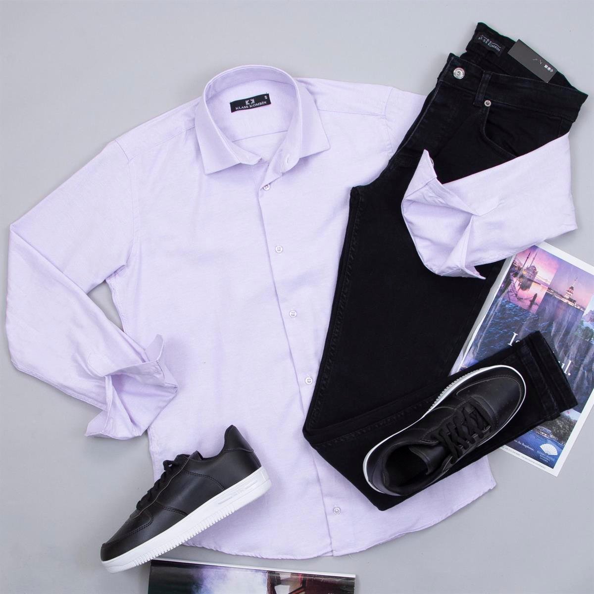 Lila Gömlek Pantolon Ayakkabı Kombin