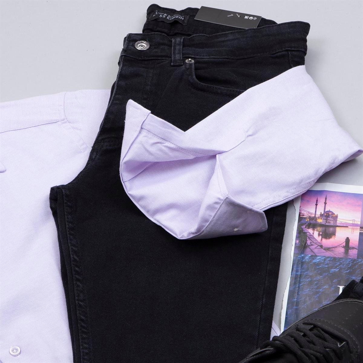 Lila Gömlek Pantolon Ayakkabı Kombin