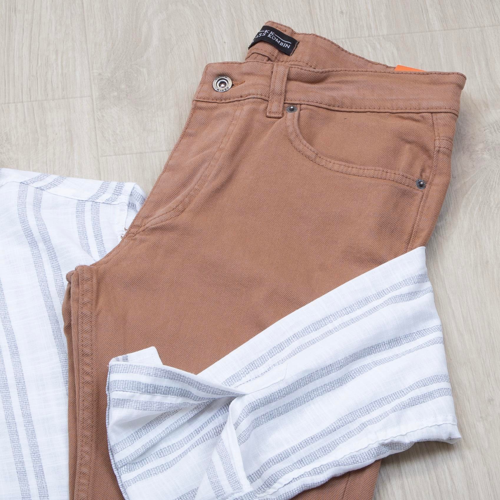 Mavi çizgili Gömlek Pantolon Ayakkabı Kombin