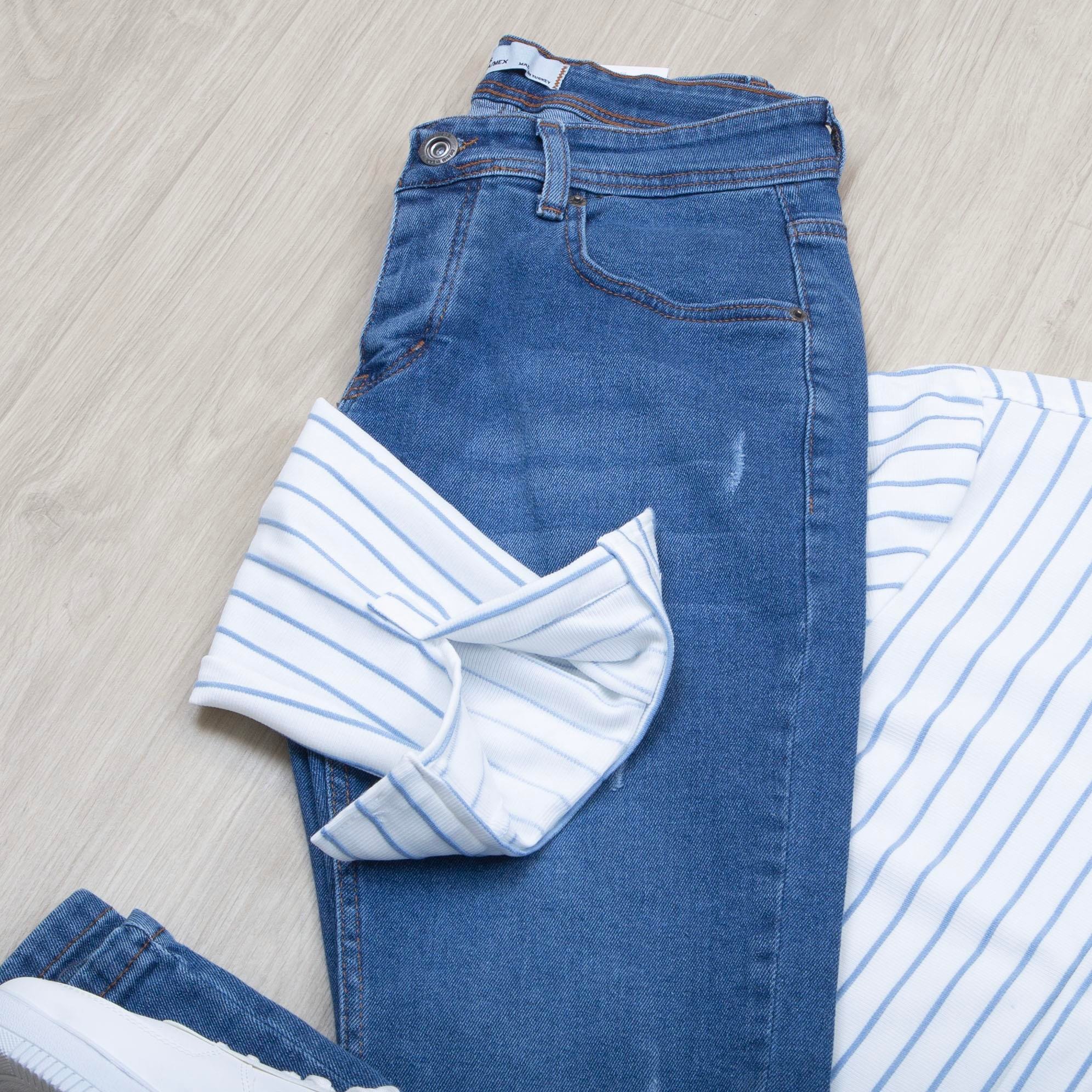 Mavi Çizgili Gömlek Pantolon Ayakkabı Kombin