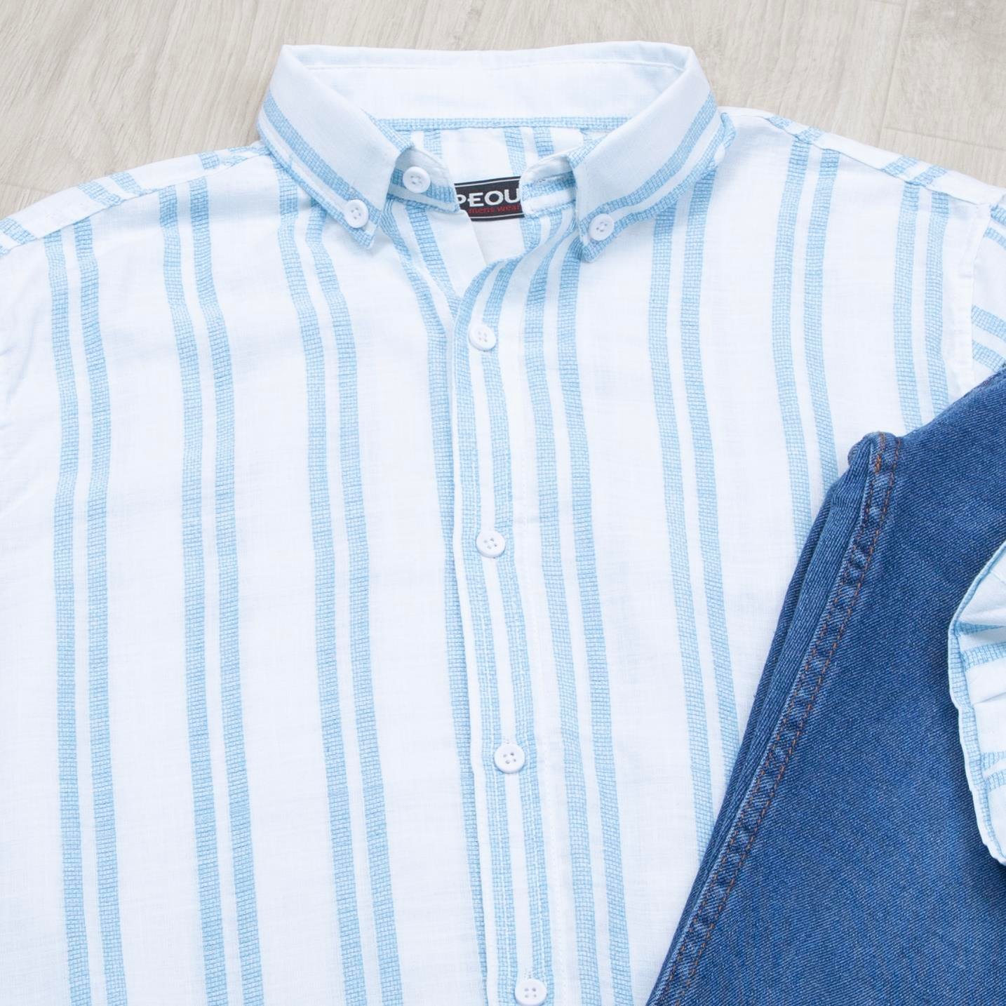 Mavi çizgili Gömlek Pantolon Ayakkabı Kombin