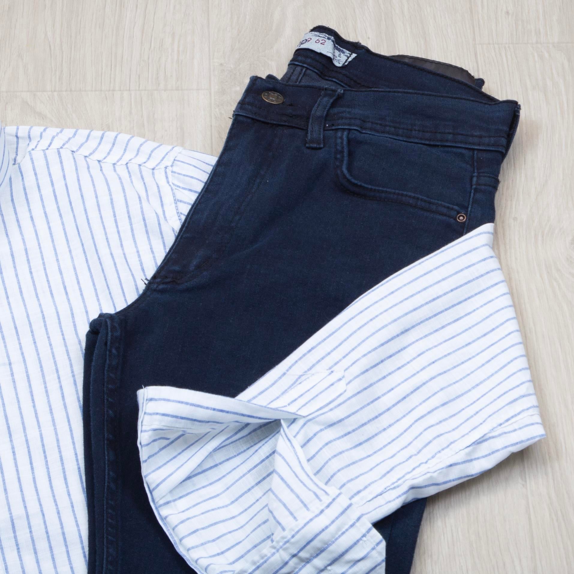 Mavi çizgili Gömlek Pantolon Ayakkabı Kombin