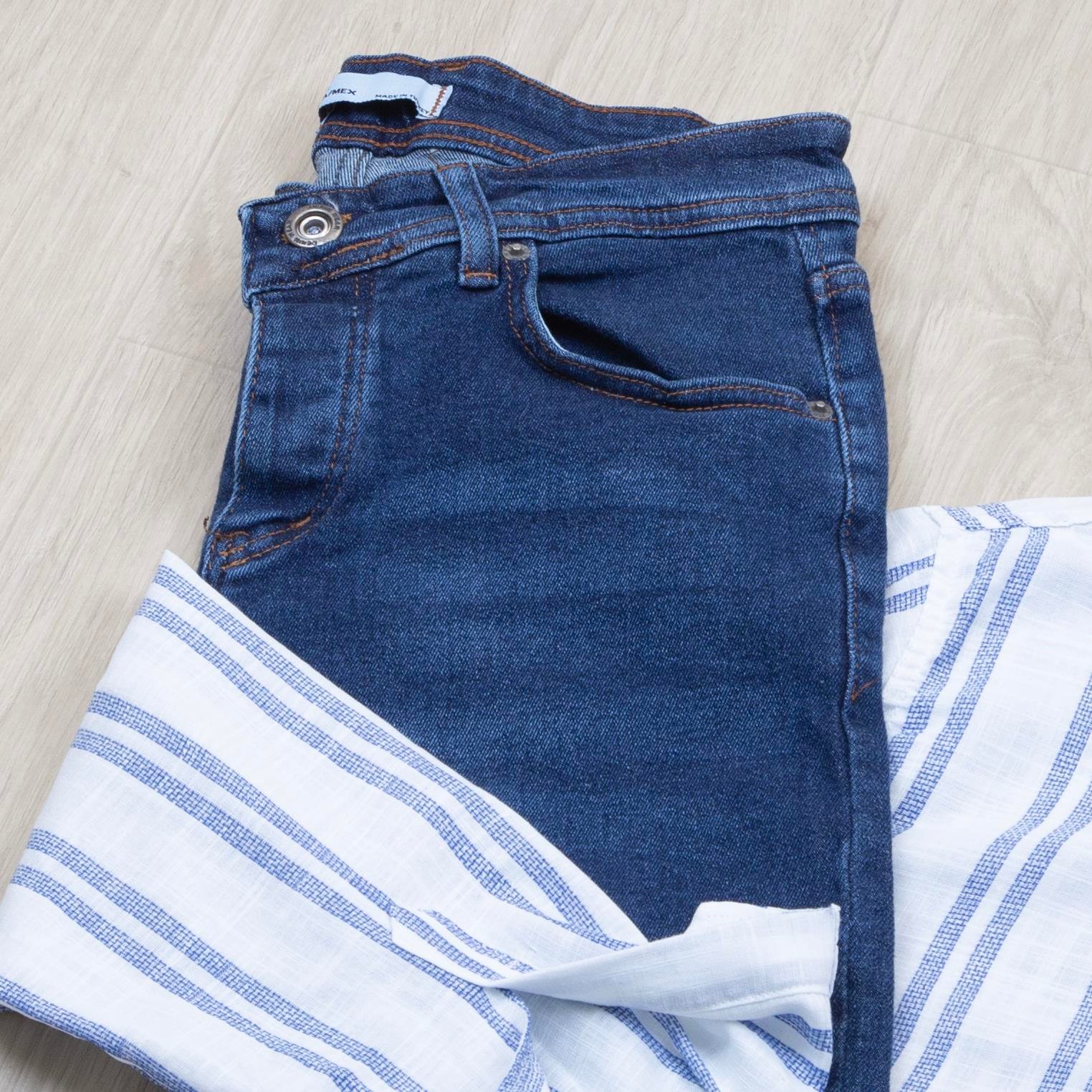 Mavi çizgili Gömlek Pantolon Ayakkabı Kombin