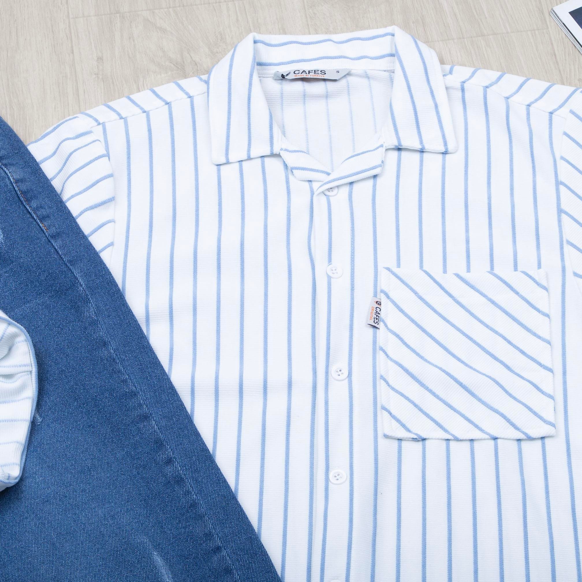 Mavi Çizgili Gömlek Pantolon Ayakkabı Kombin