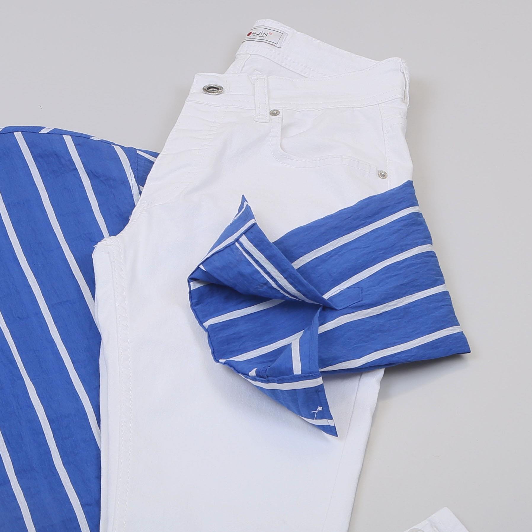 Mavi Çizgili Gömlek Pantolon Ayakkabı Kombin