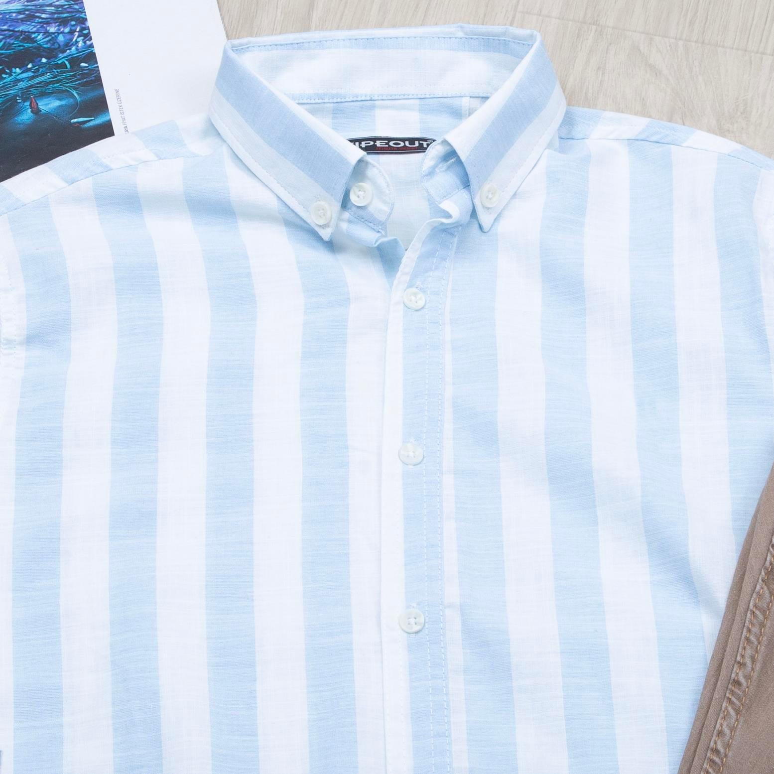 Mavi çizgili Gömlek Pantolon Ayakkabı Kombin