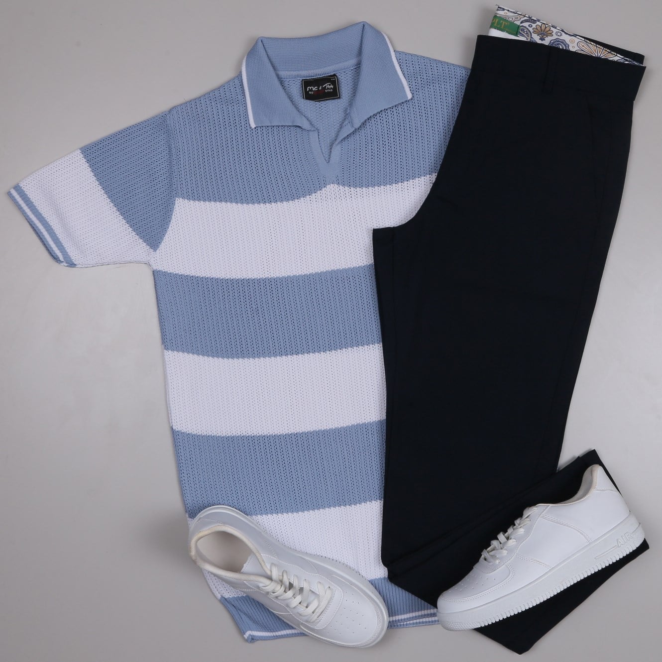 mavi çizgili Triko Polo Yaka Tişört lacivert  kumaş  pantolon  ayakkabı Kombin