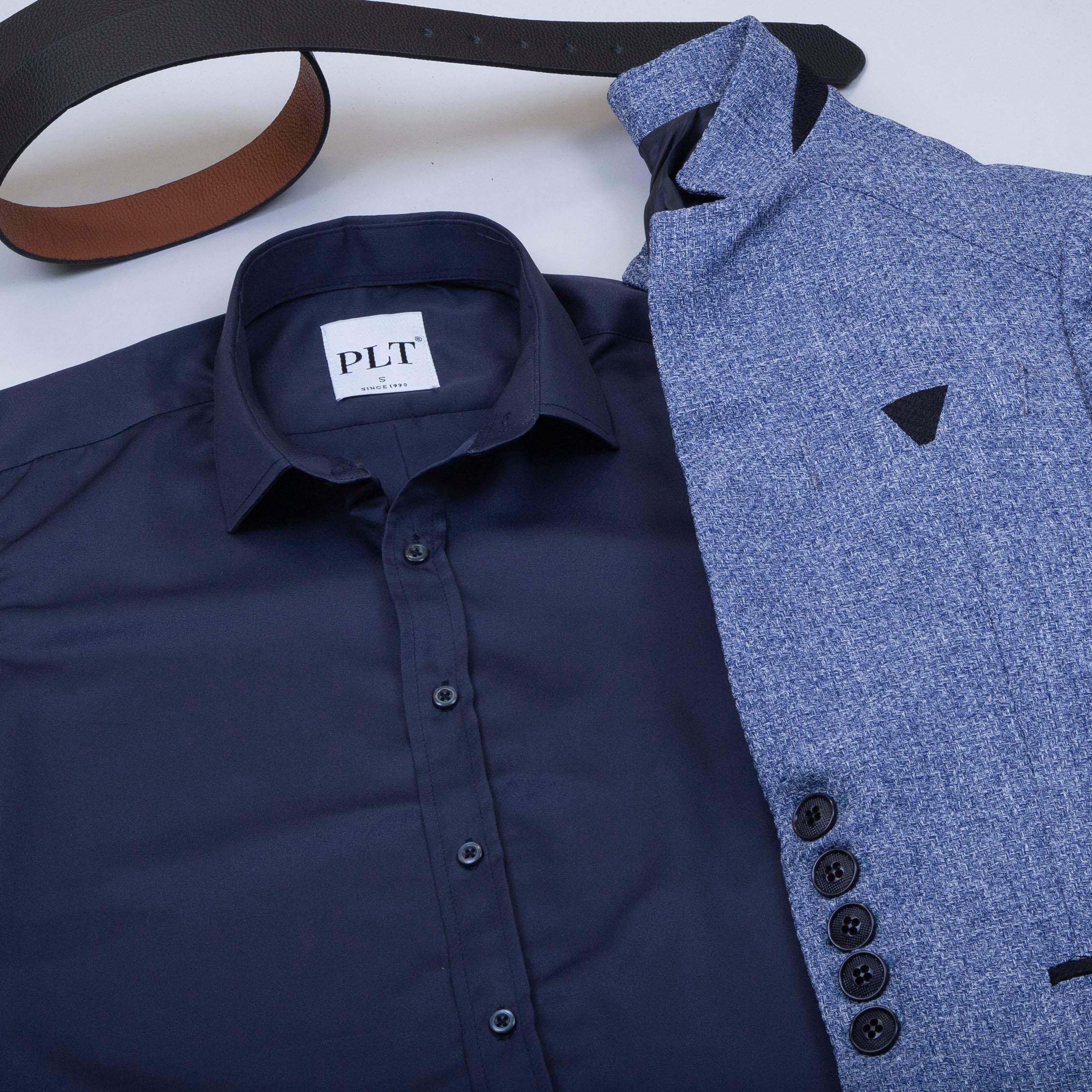 Mavi Dik Yaka Blazer Ceket Gömlek Pantolon Ayakkabı Kombin