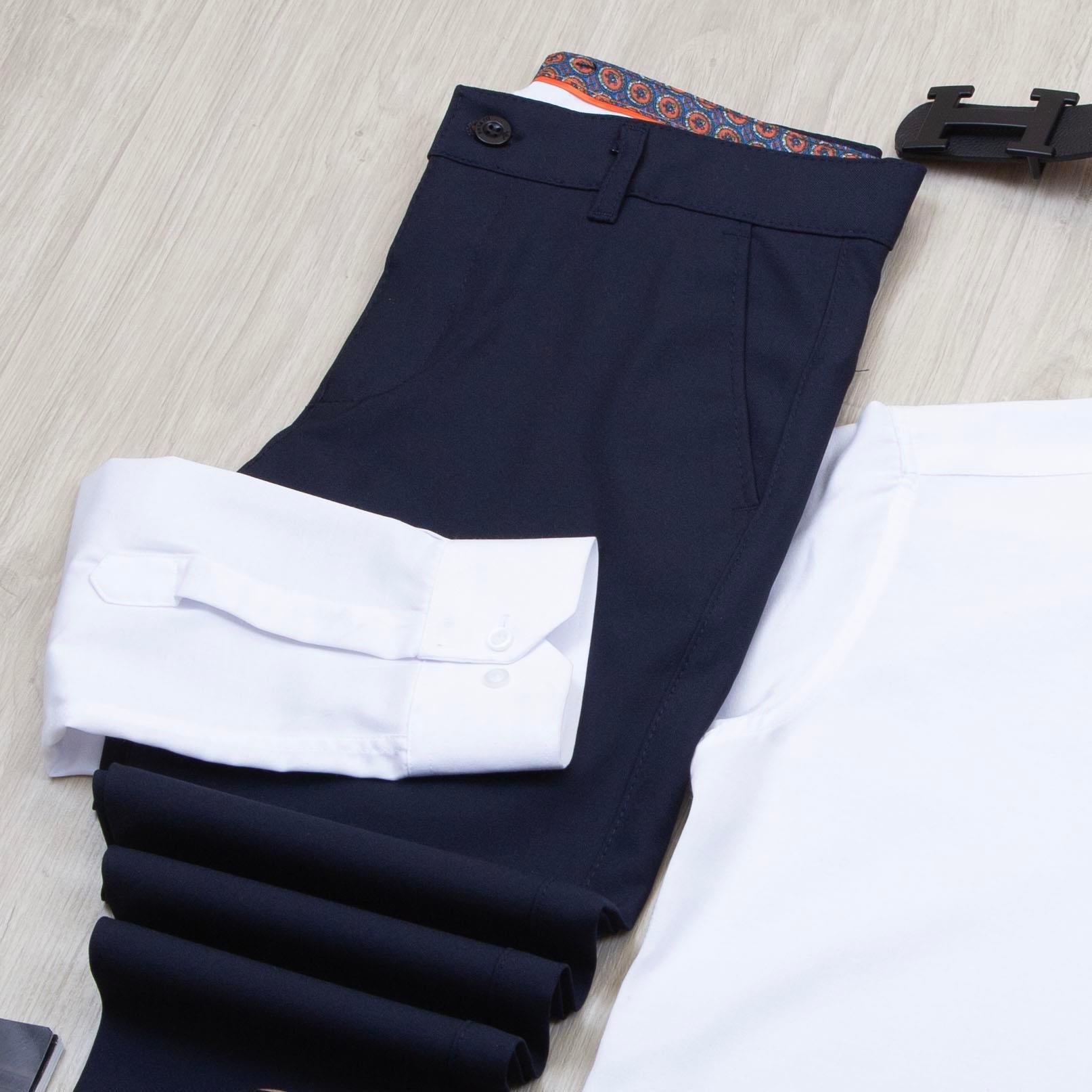 Mavi Dik Yaka Blazer Ceket Gömlek Pantolon Ayakkabı Kombin